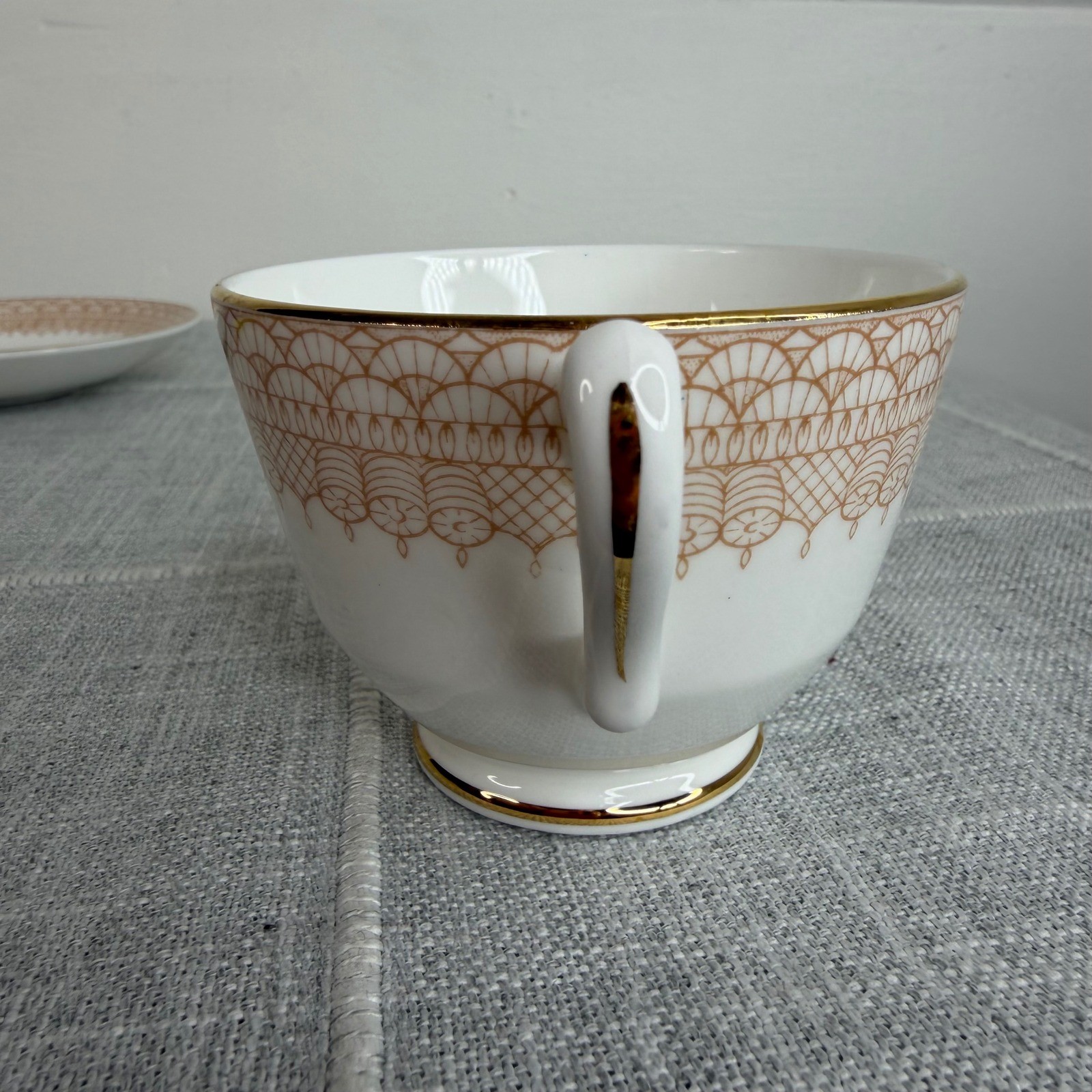 Crown Staffordshire Classic Footed Cup And Saucer Gold Lace White & Gold