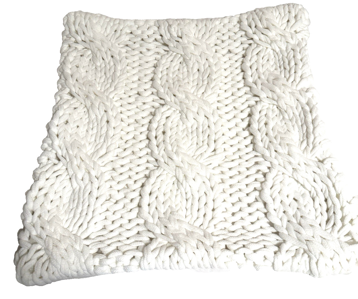 Pottery Barn 24"  Cable Knit Accent Pillow Cover Sham Chunky Knit White Zipper