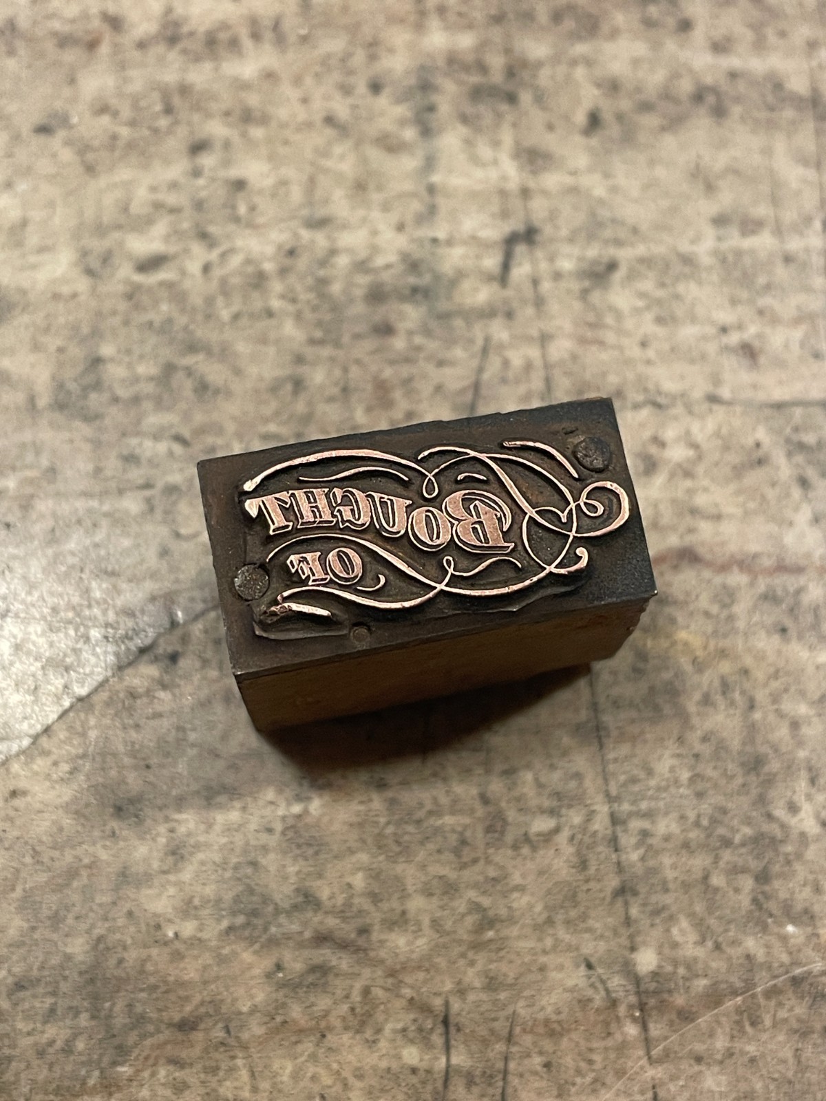 Printing Letterpress Printers Block 'Bought Of' Antique Copper Mercantile (1587)