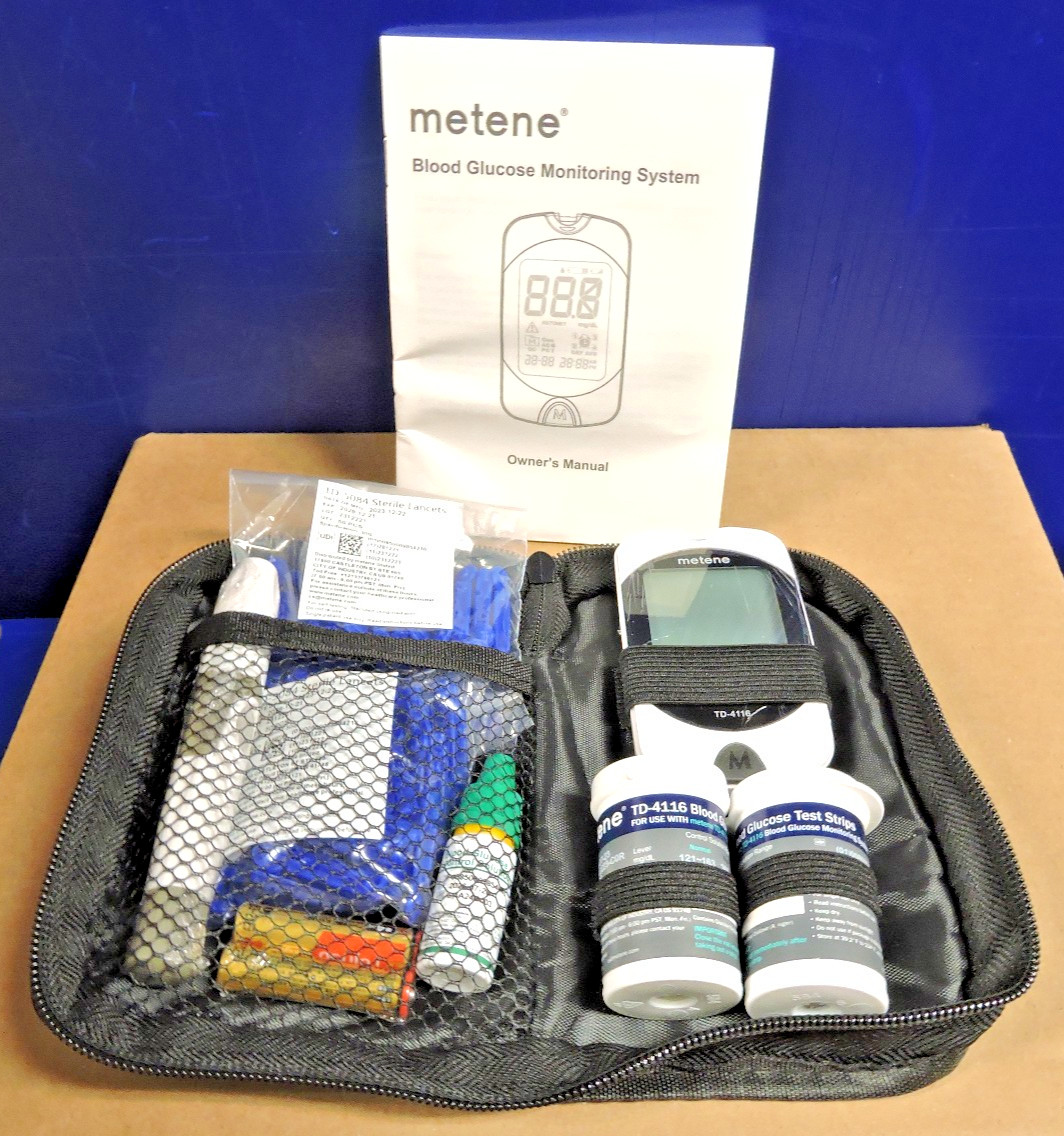 NEW Metene TD-4116 Blood Glucose Monitor/ 100 Strips 100 Lancets/ Bag / COMPLETE