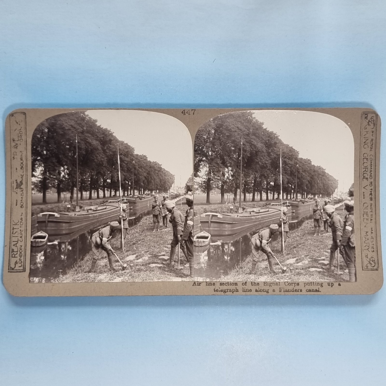 Sikh Indian Troops WW1 Stereoview Real Photo Signals Team Erect Telegraph Pole