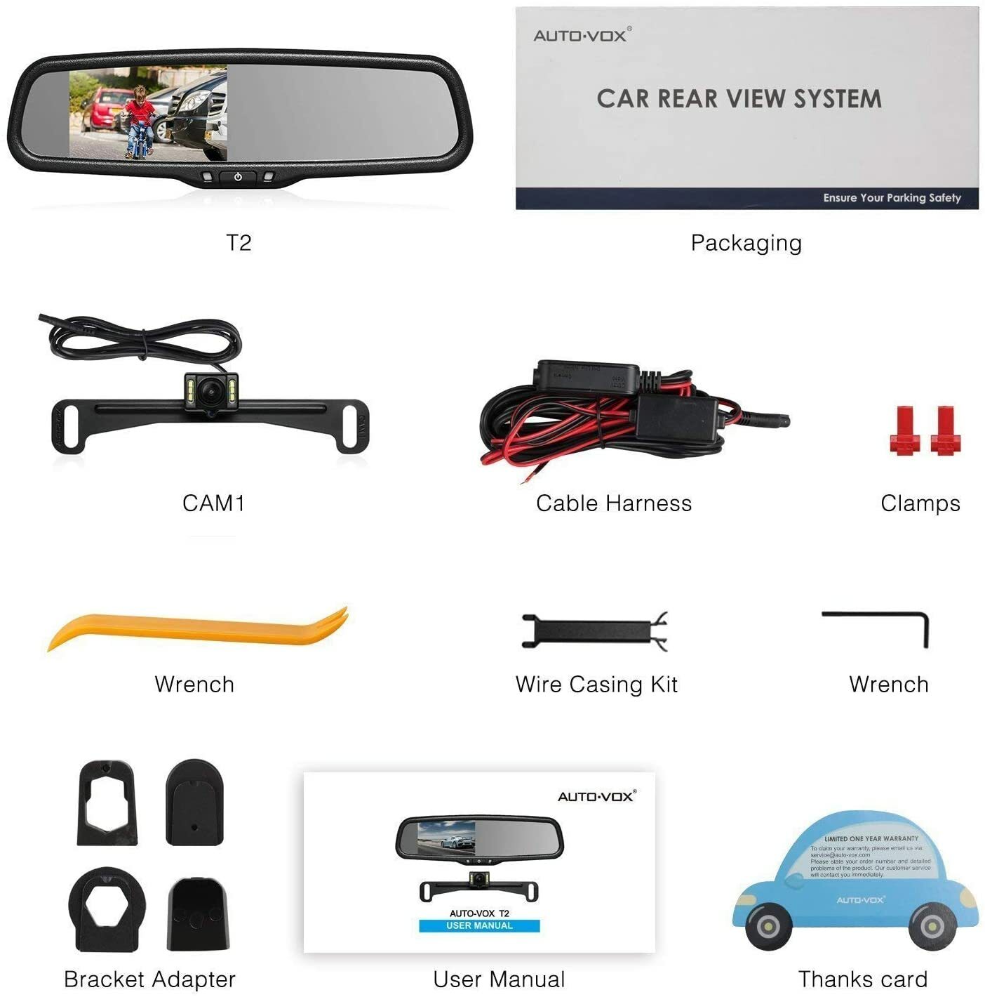 AUTO-VOX T2 Car Backup Camera OEM 4.3" Mirror Monitor Kit Rear View Night Vision