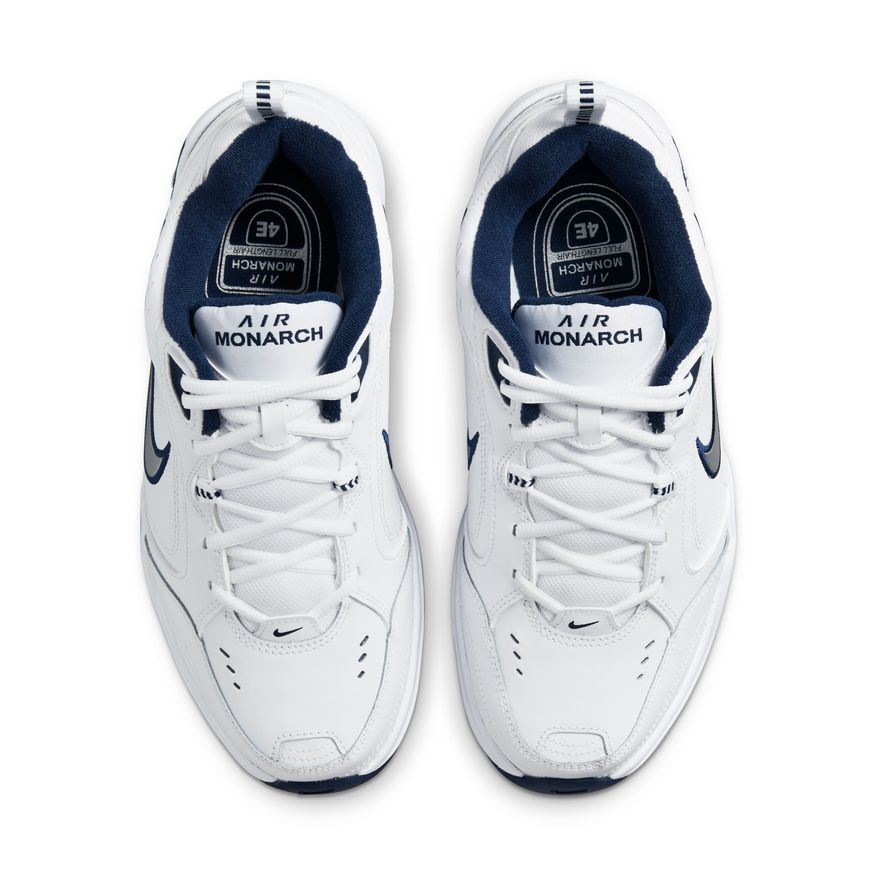 Nike AIR MONARCH IV Men White Blue 102 Walking Shoe Medium & WIDE WIDTH 4E EEEE
