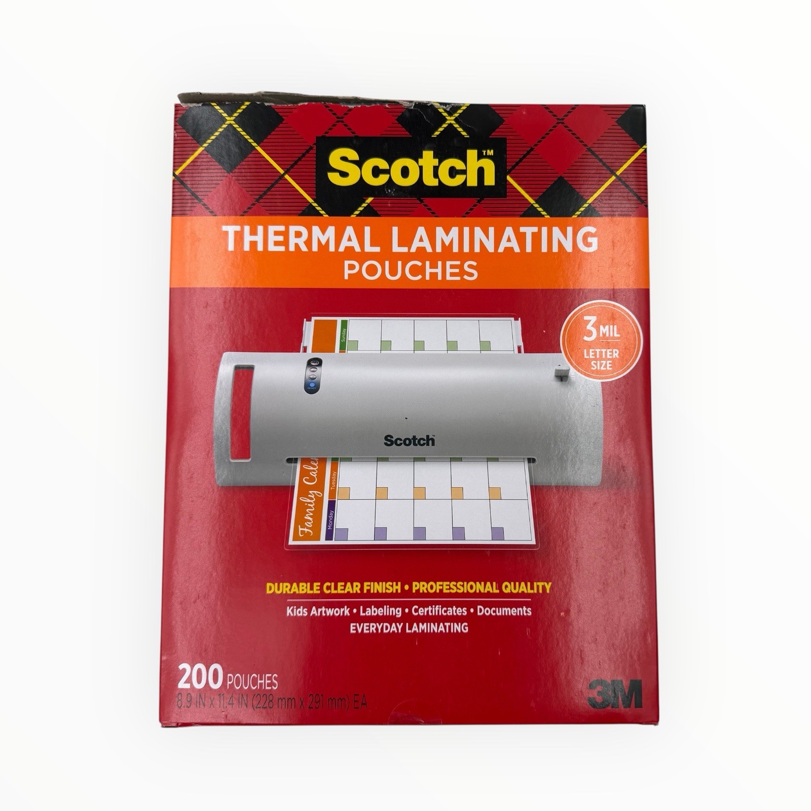 200 Pouches Scotch Letter Size Thermal Laminating Pouches 3mil 8.9" x 11.4"