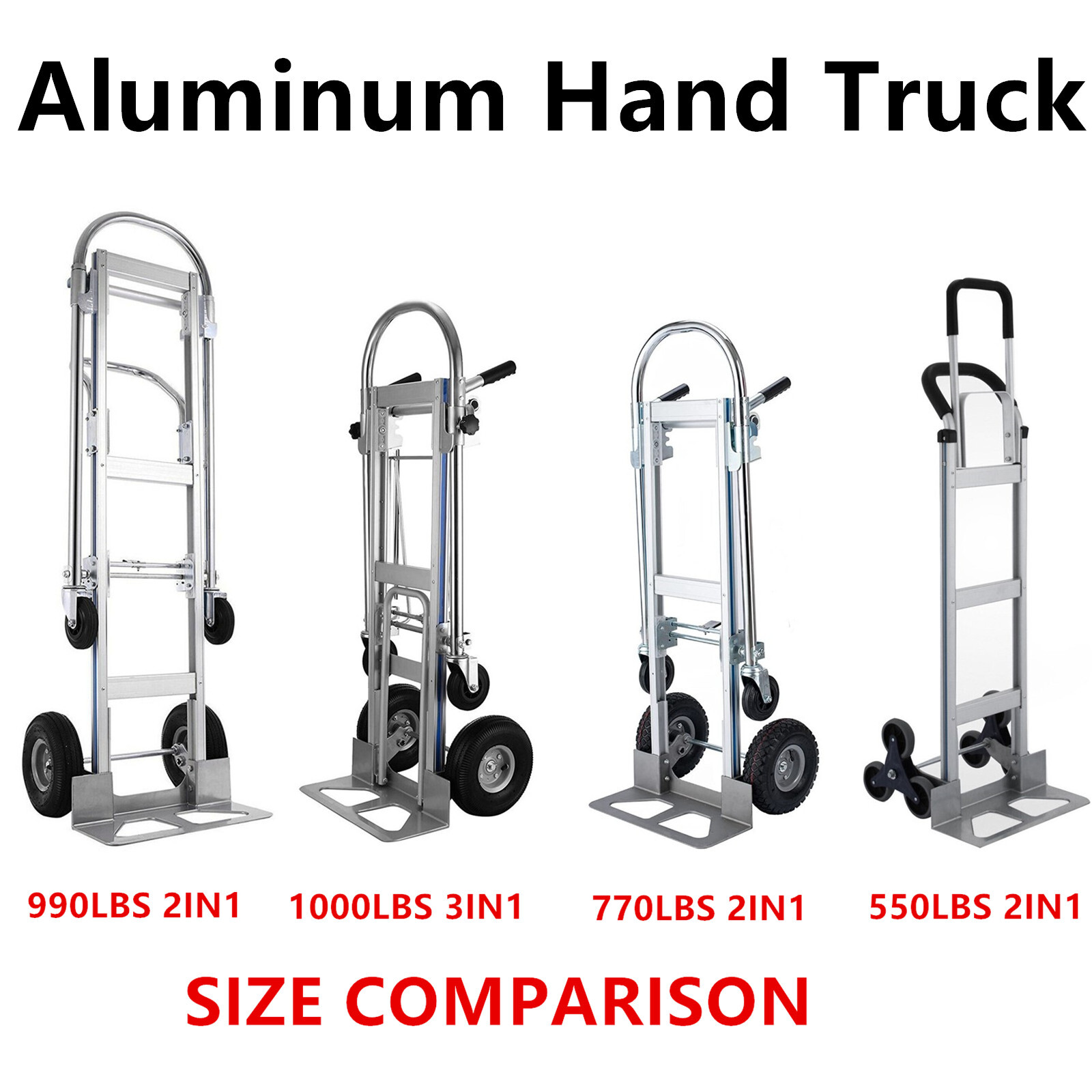 Heavy Duty Aluminum Hand Truck Convertible Folding Dolly Cart Stair Climber Cart