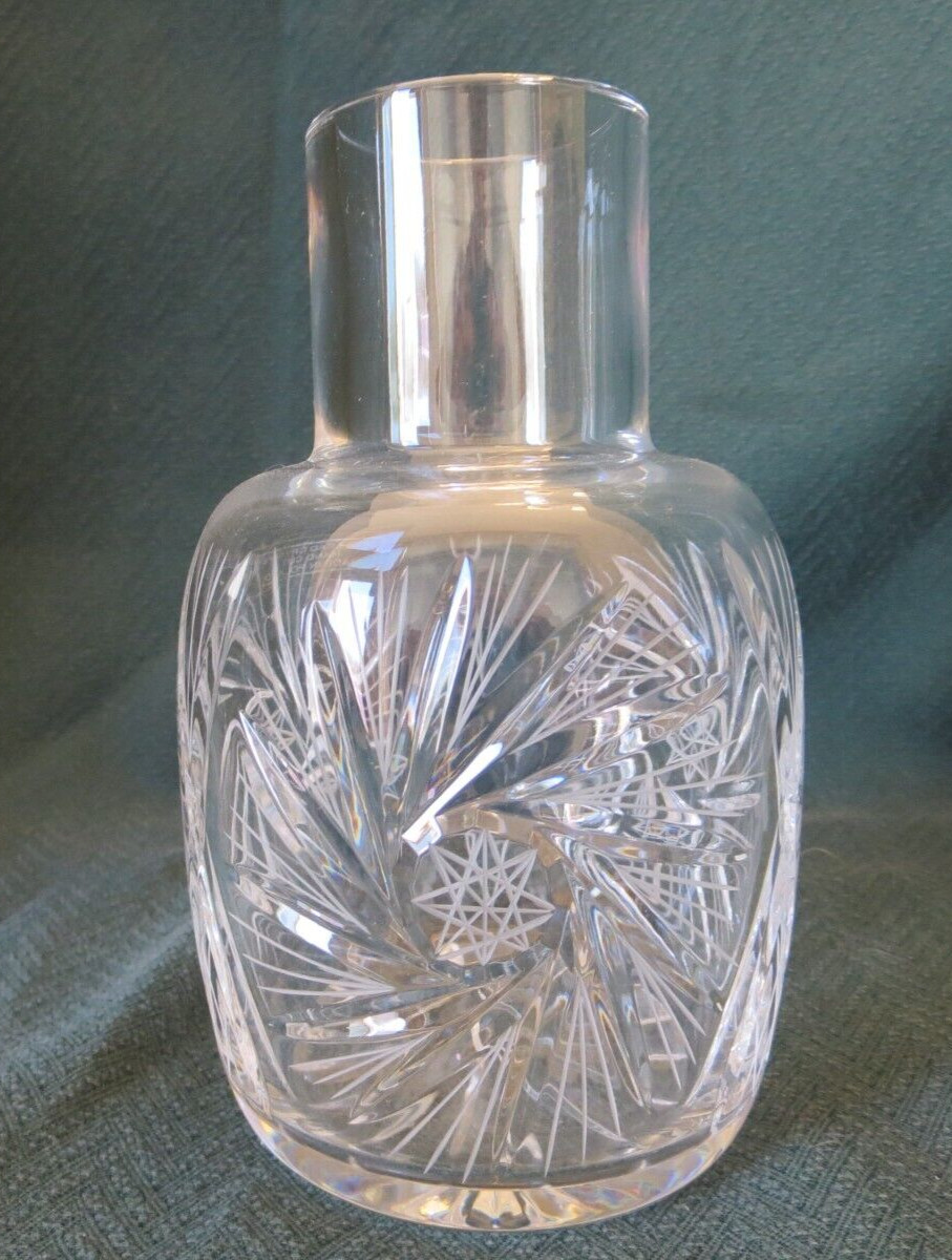 Gorgeous Hand Cut 24% Lead Crystal Tumble Up Carafe Pinwheel Made in Poland
