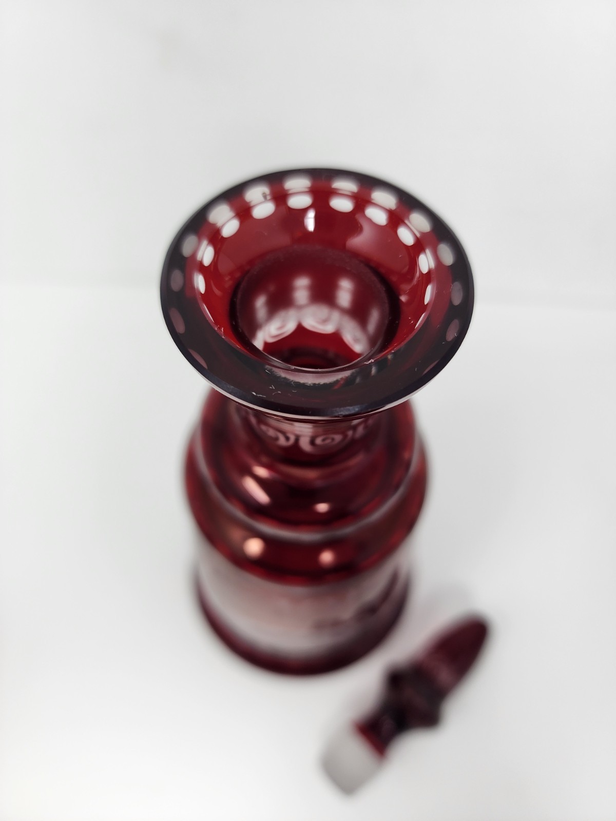 Set Of Egermann Bohemian Ruby Red Glass Decantor With Stopper & 6 Glasses