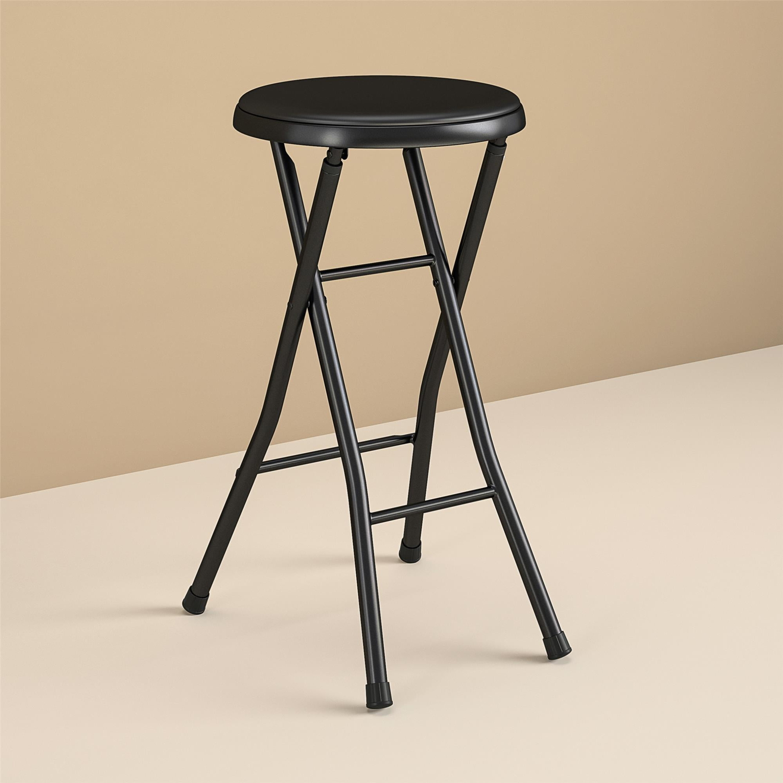 24" Vinyl Padded Folding Stool, Black