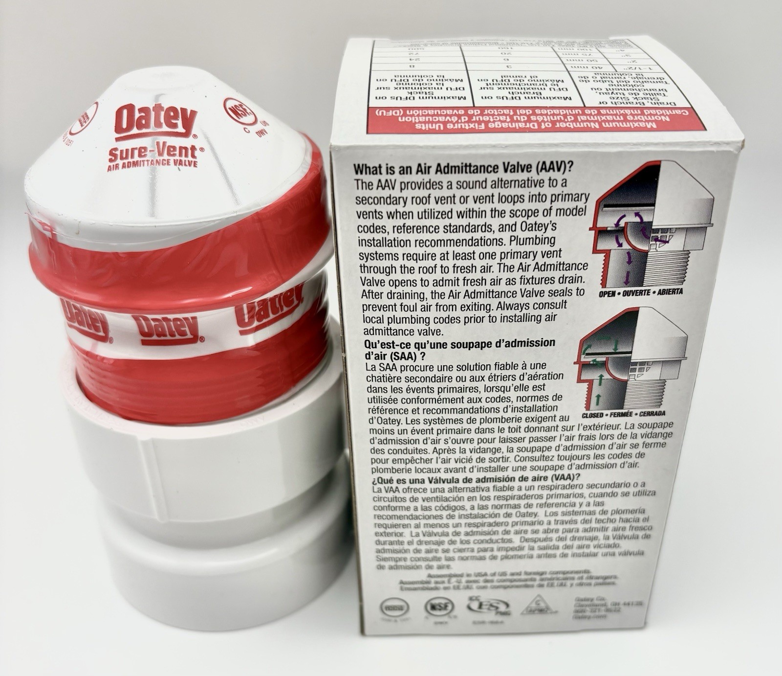 NEW OATEY 39016 USA MADE 2" 1 1/2" SURE VENT PLUMBING AIR ADMITTANCE PVC 0626234
