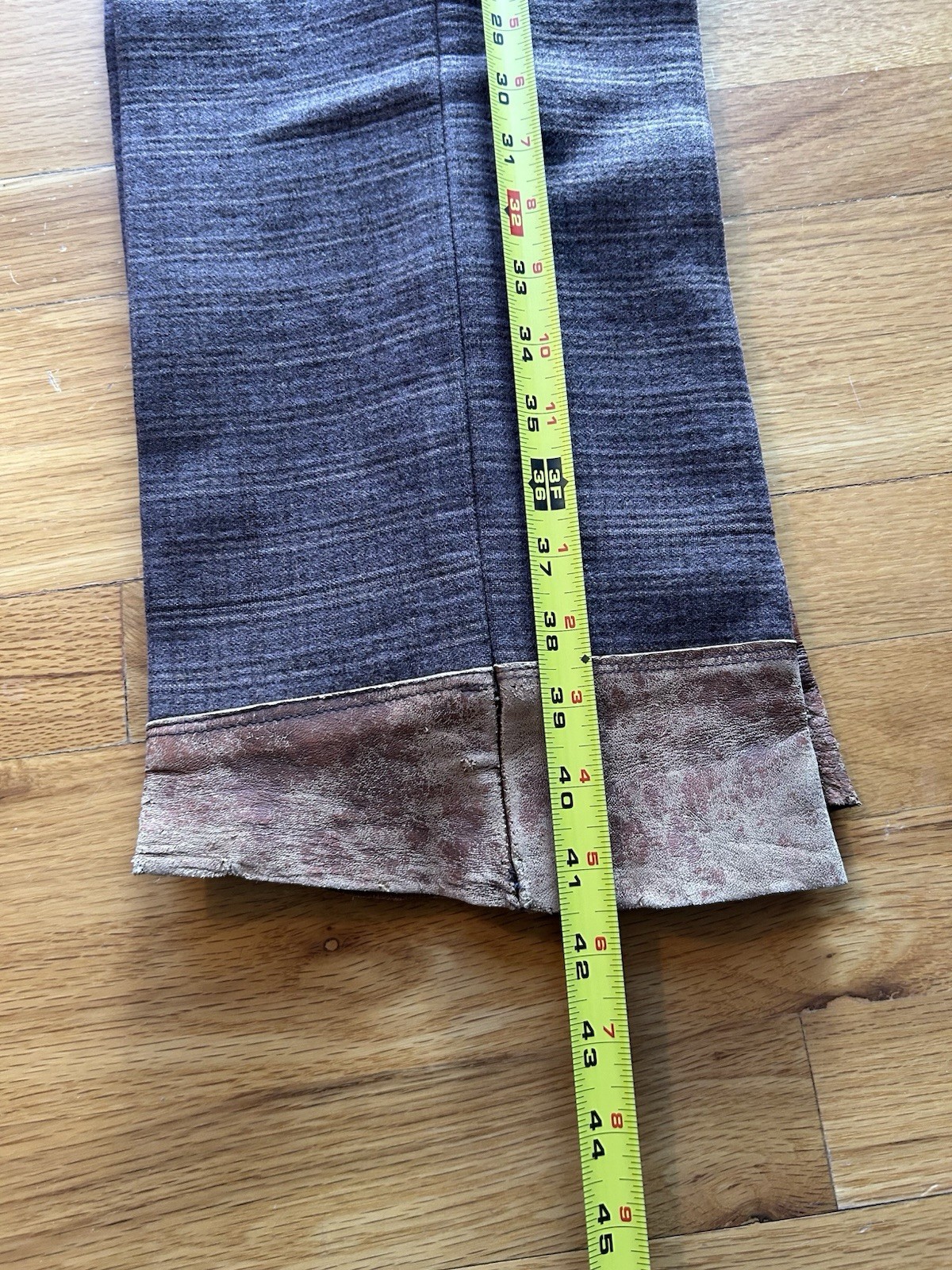 EDDIE BAUER Vintage Heavy Wool Plaid Hunting Winter Pants Leather Cuffs 31-32" W