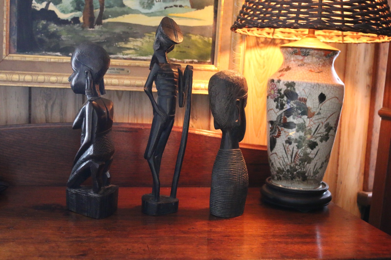 3 Mid Century African Figures, carved Exotic Ebony ,