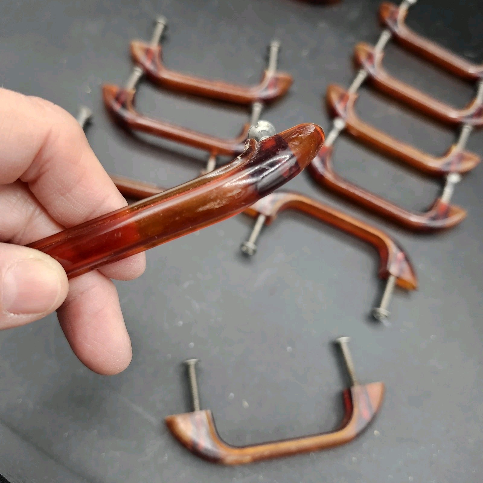 Lot Of 12 Vintage Art Deco Amber Bakelite Drawer Pulls 1930s/40s 3 1/8"OC