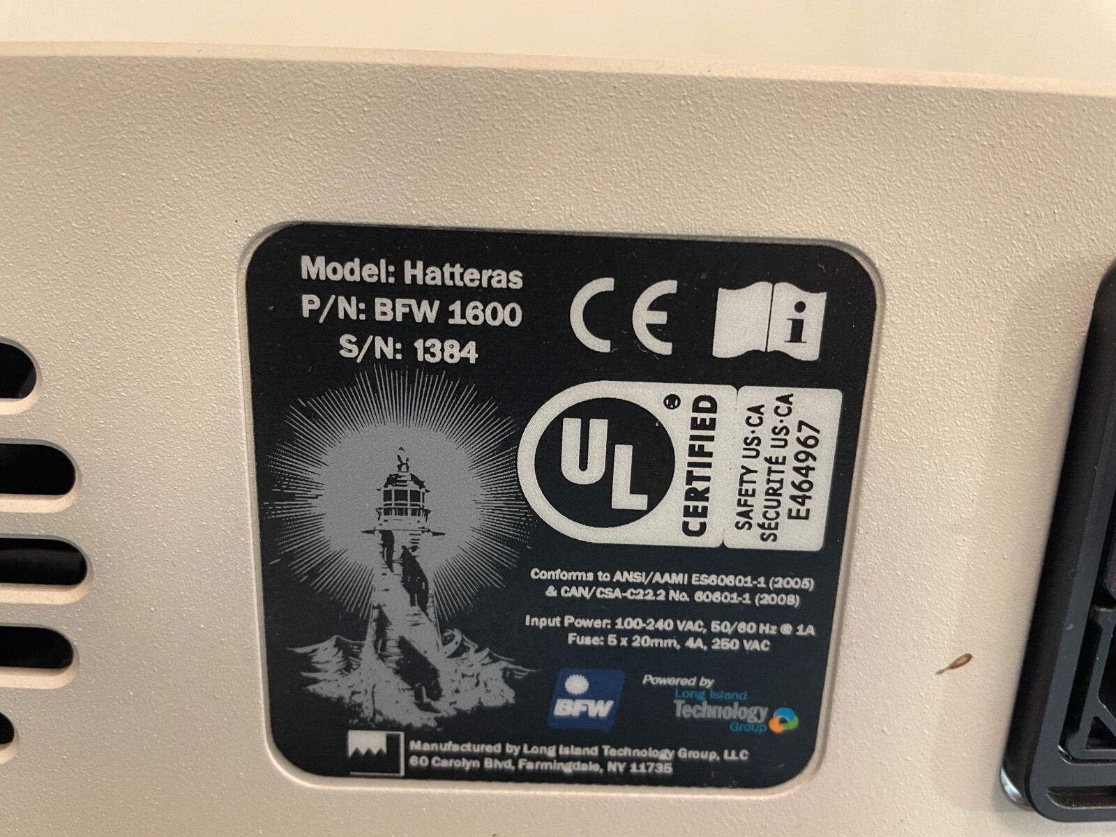 TESTED Long Island Technology Group Hatteras LED Light Source BFW 1600 + Manual