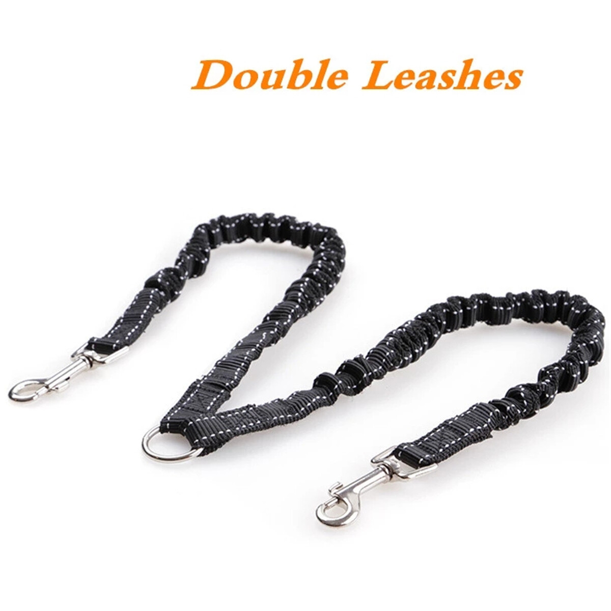 Strong Nylon 2 Way Dog Coupler Leash Bungee Double Lead Twin Two Dogs Walking