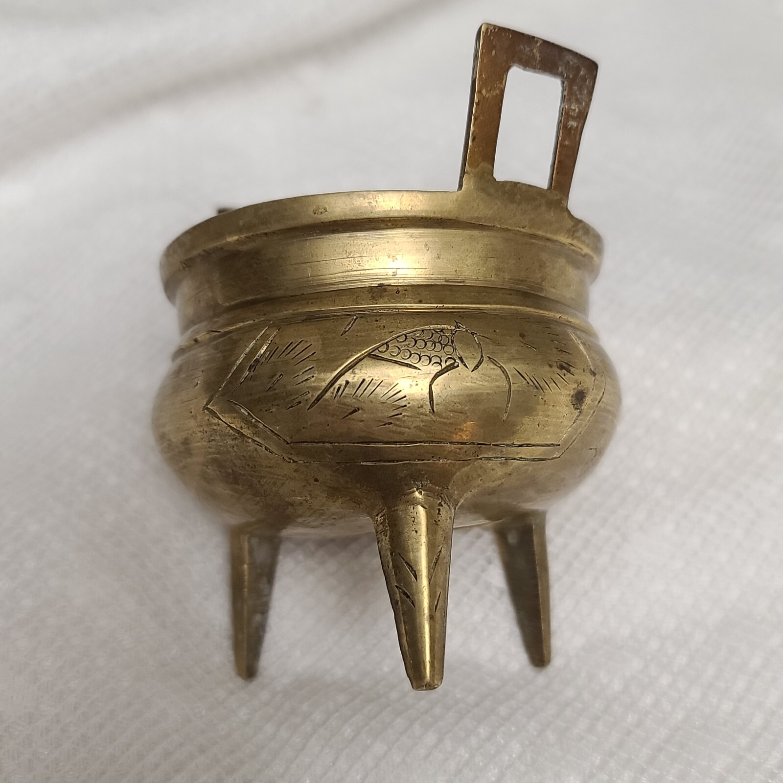 Vintage Antique Chinese Bronze Brass Stamped Incense Burner Bowl Dish Set/Pair 2