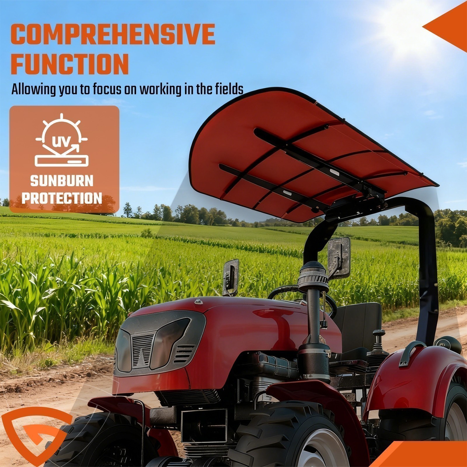 Sun Shield Tuff Top Tractor Canopy For 2" x 2" or 2" x 3" ROPS 48" X 52"-Red