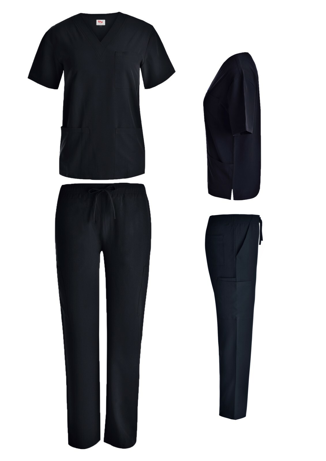 Unisex STRETCH Scrub Sets Solid V-Neck Top Cargo Pant Men Women Nursing Uniform