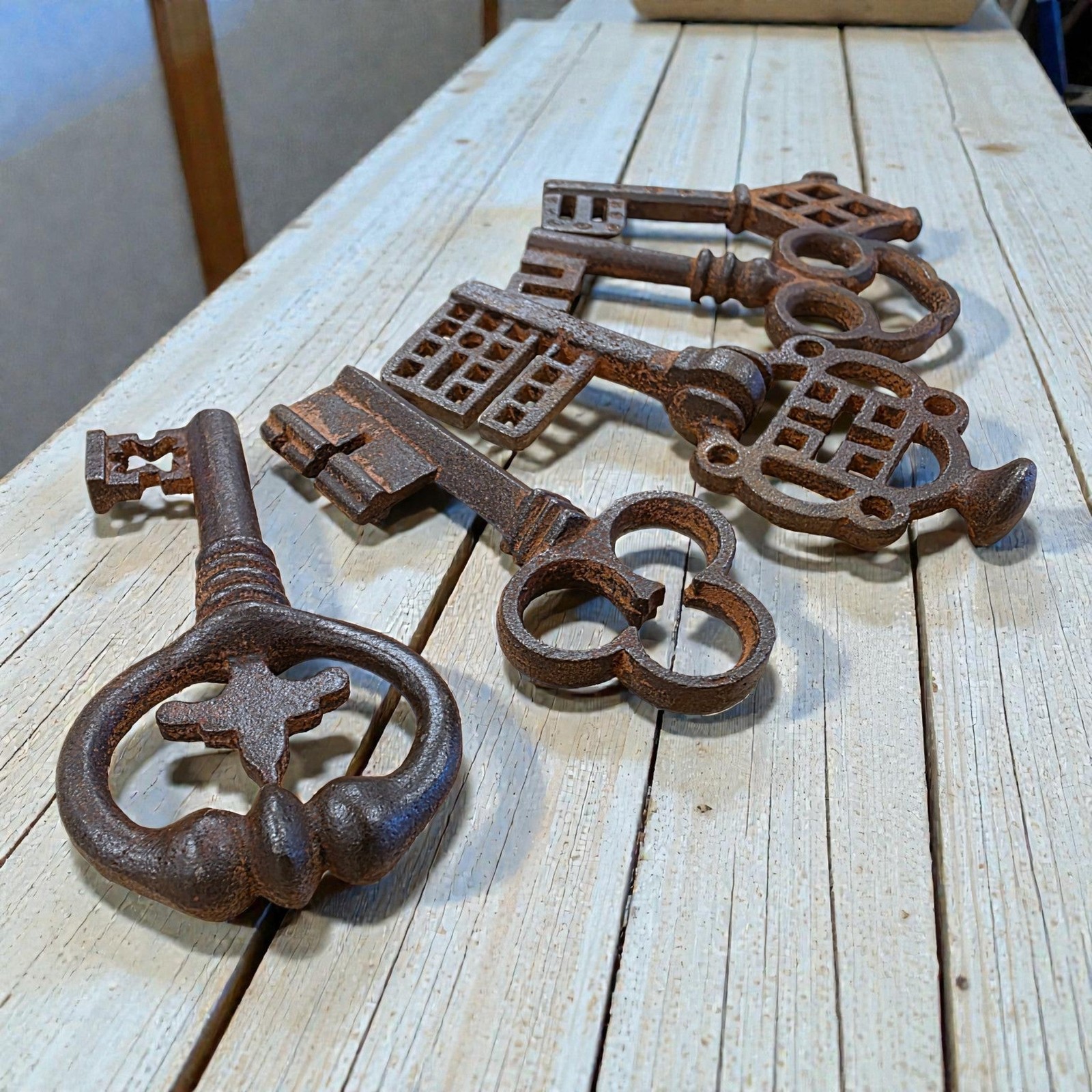 Medieval Cast Iron Set of 5 Keys With Antique Finish (3.5" to 4.25" Long)