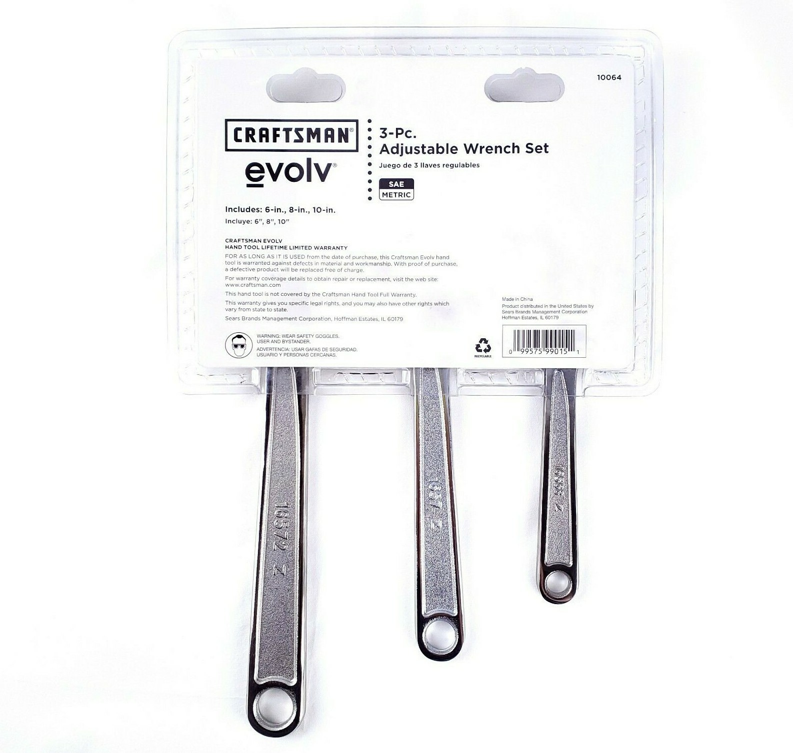 Craftsman 3 Piece Adjustable Wrench Set - 6, 8, 10 inch length (Damaged Packing)