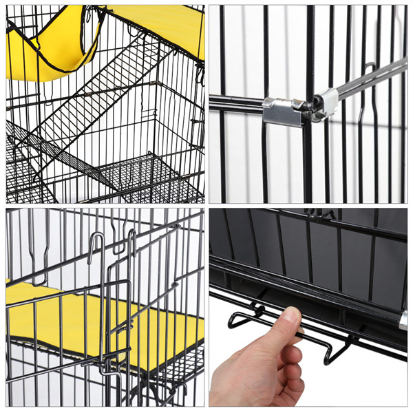 48" Folding Metal Pet Cat Kennel Cage Crate Playpen w/ Free Hammock Bed Black