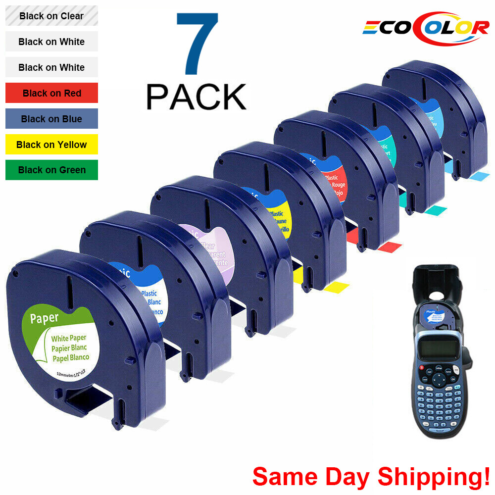 7PK Dymo Letratag Refill 91331 91330 White Plastic Label Tape 12mm LT-100H 1/2"