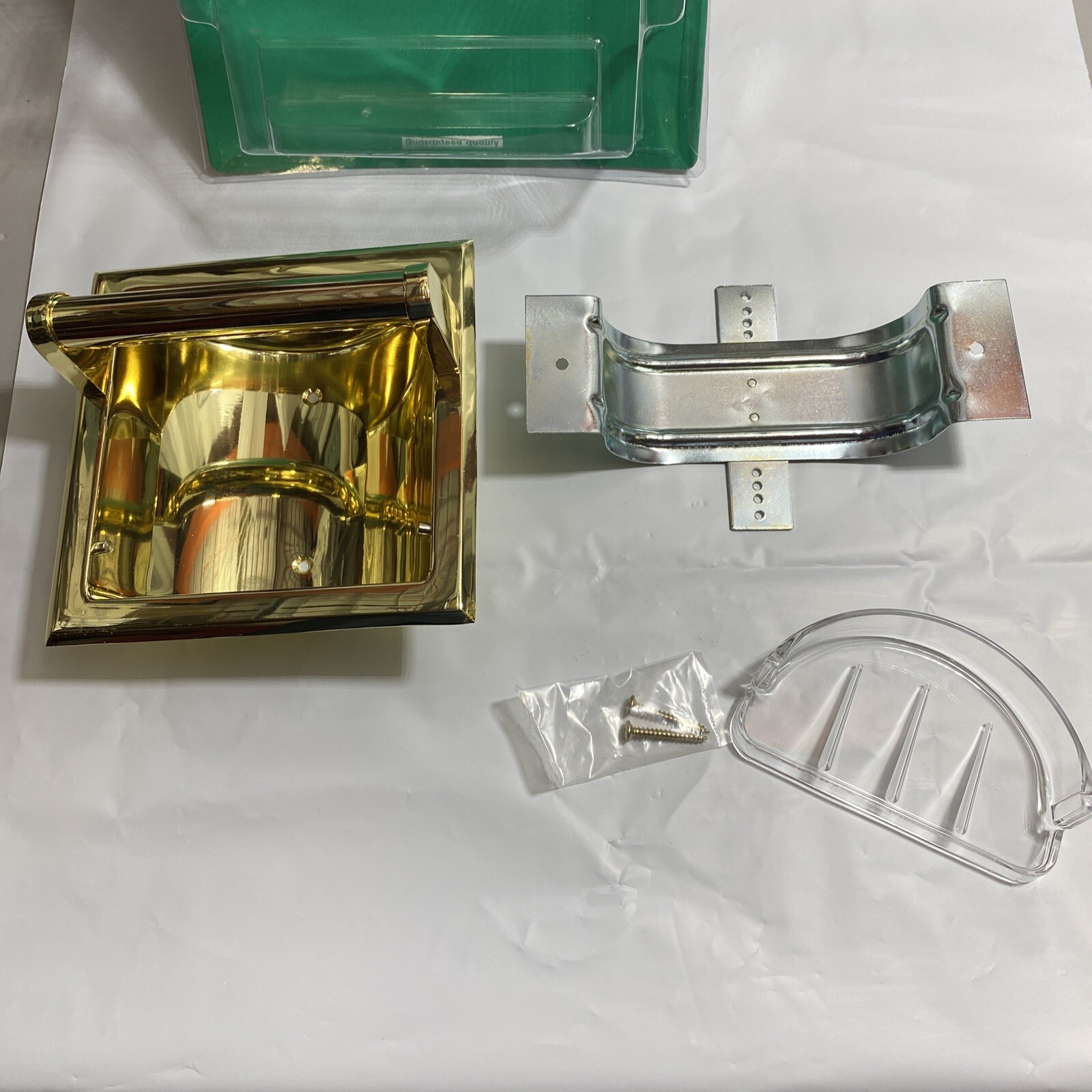 MINT CRAFT BRASS PLATED RECESSED SOAP HOLDER AND GRAB BAR