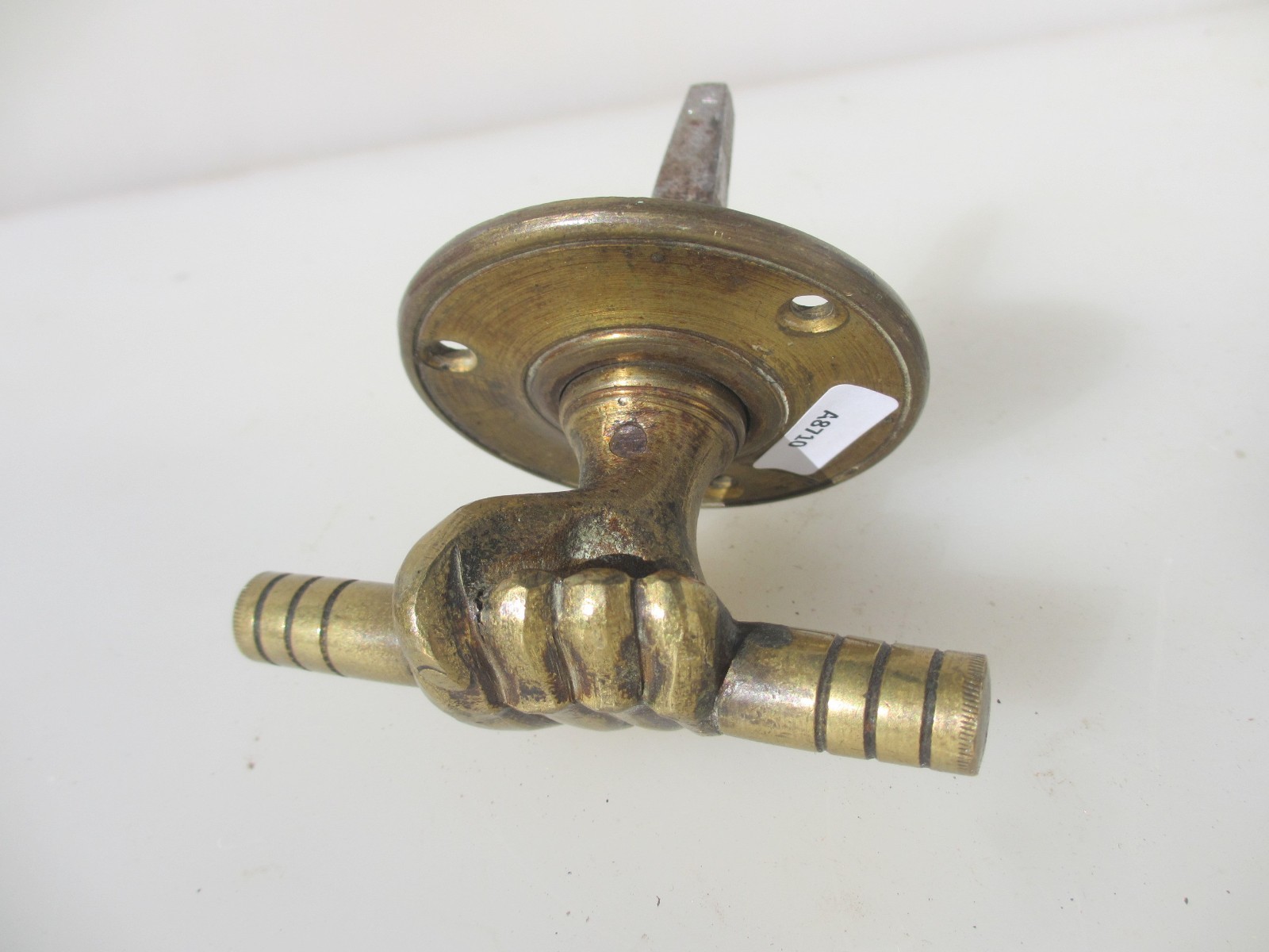 Antique Brass Safe Handle Centre Door Knob Pull Fist Hand Holding Rod Victorian