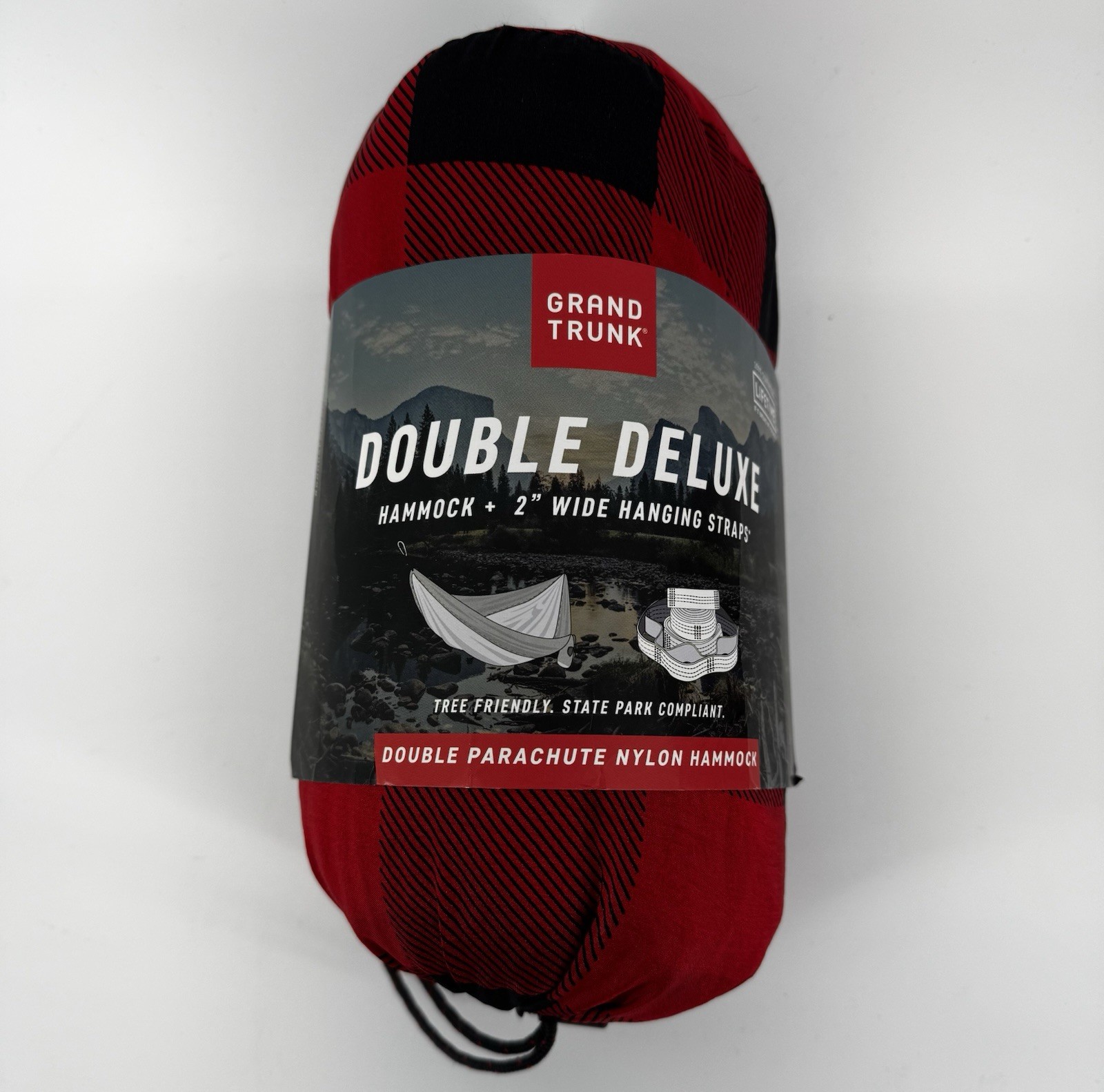 Grand Trunk Double Deluxe Hammock + Straps Parachute Nylon Buffalo Check Red Blk