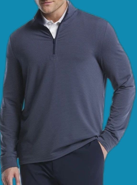 Ben Hogan Feeder Stripe Golf Mock Neck Quarter Zip Navy New
