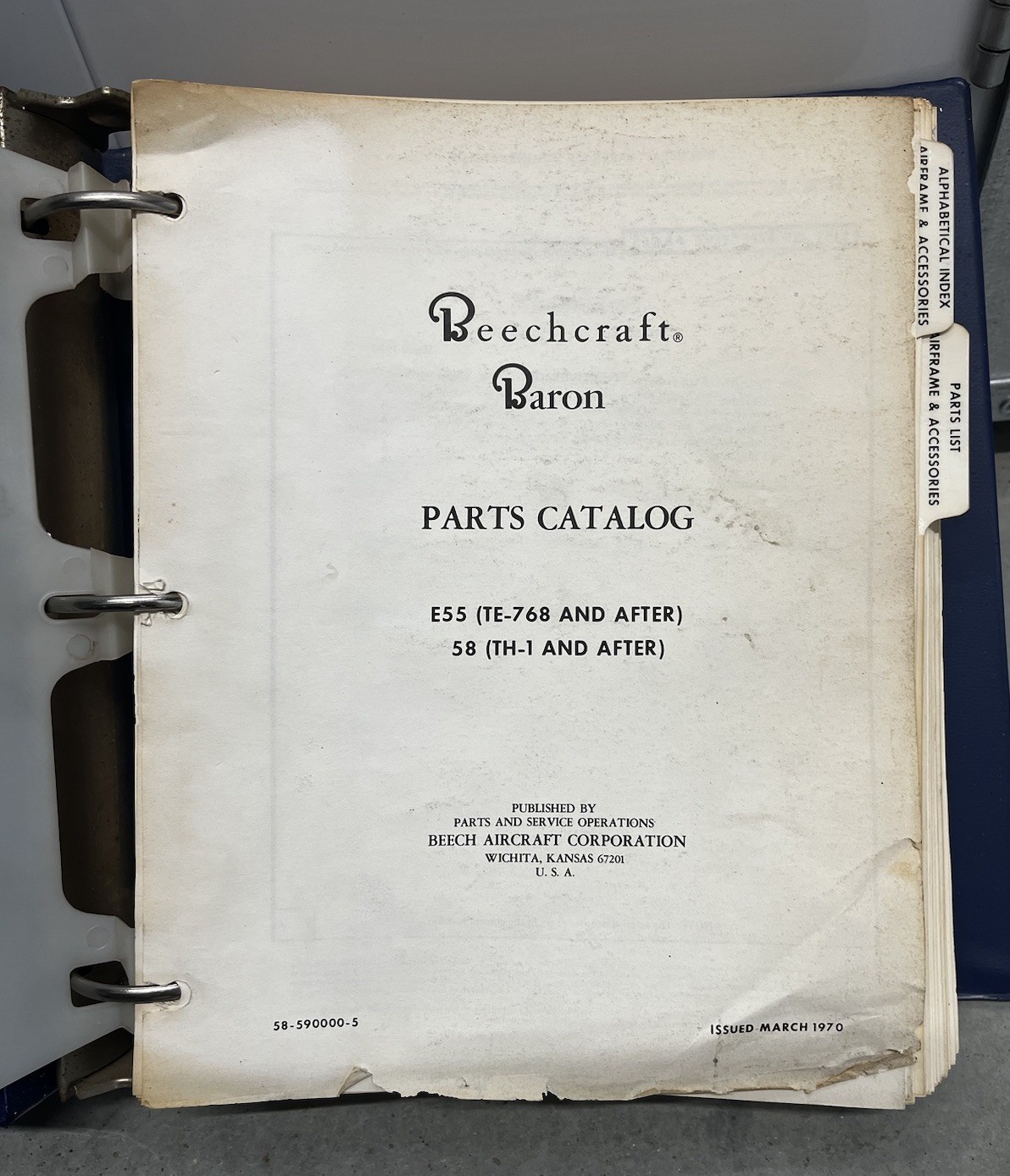 Beechcraft E55, 58 Baron Parts Catalog 58-590000-5 Original