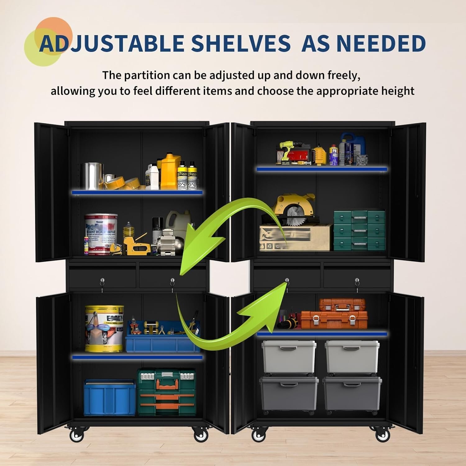 Rolling Tool Chest Tool Lock Storage Cabinet Boxes on Wheels Garage Adjustable