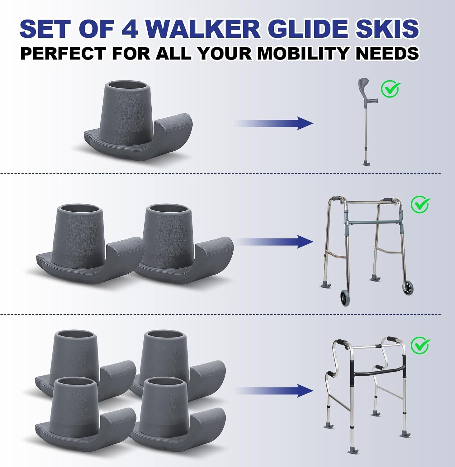 Walker Ski Glides, 2 Pack Durable Ski Glides for Folding Walkers, Universal F...