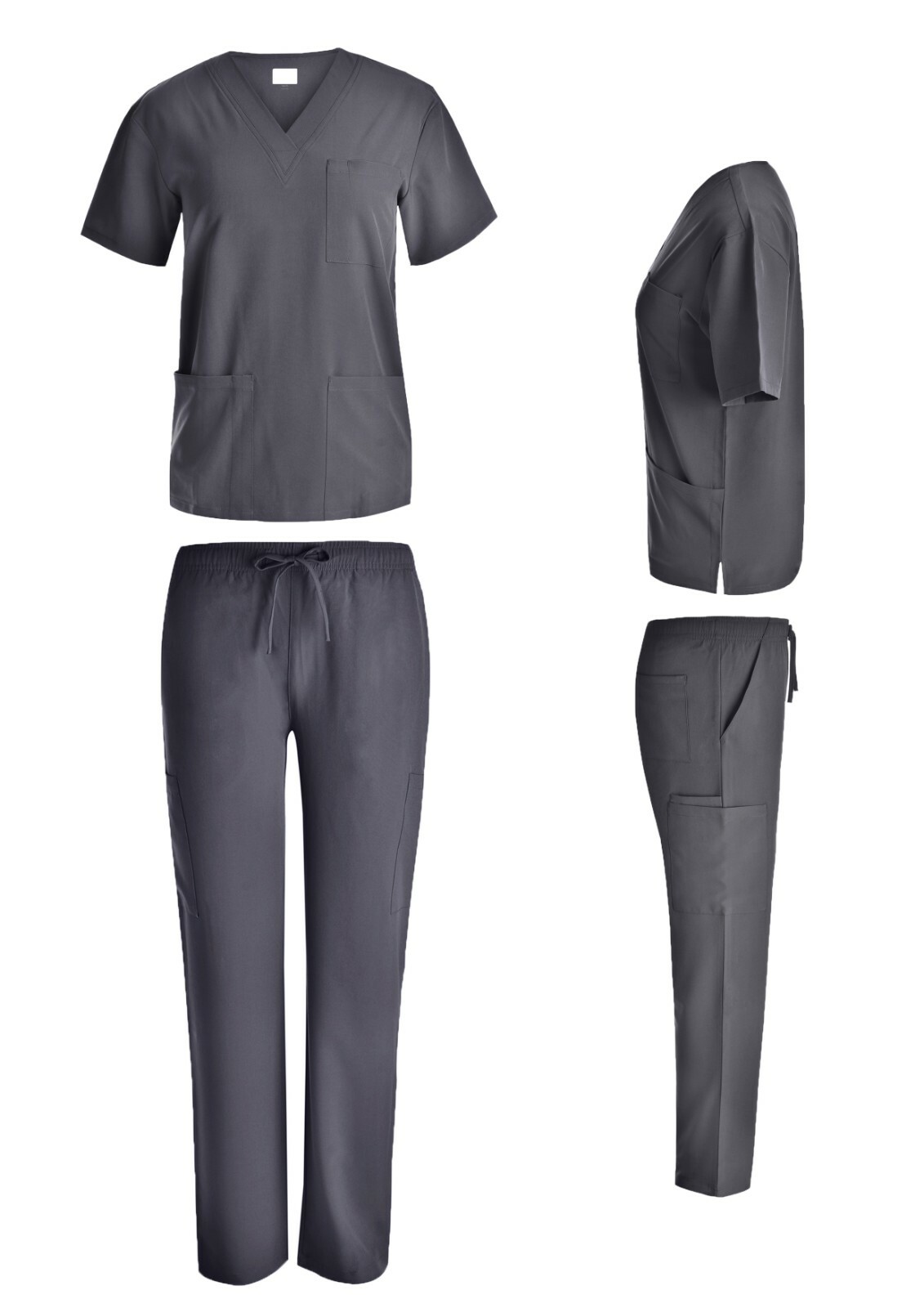 Unisex STRETCH Scrub Sets Solid V-Neck Top Cargo Pant Men Women Nursing Uniform