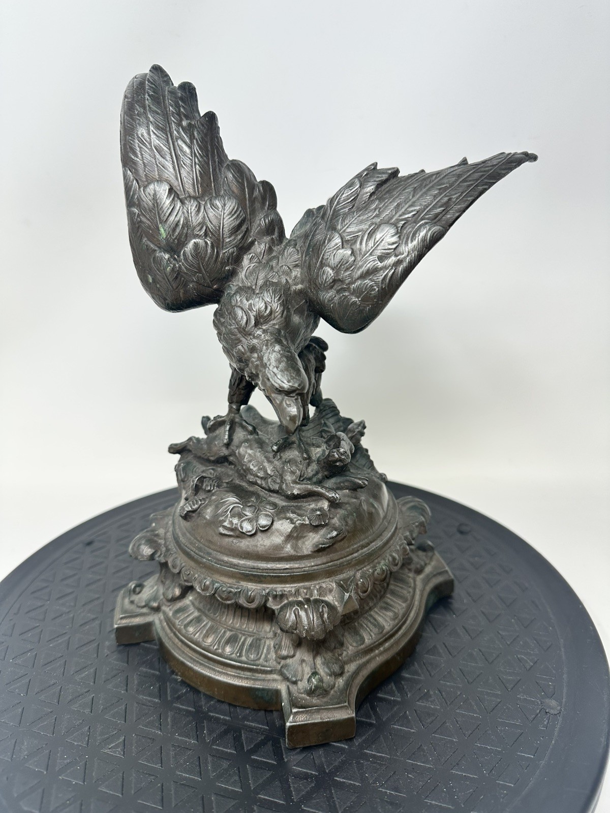 Antique French Bronze Eagle (?) Attacking Hare 9.5” Style of Jules Moigniez