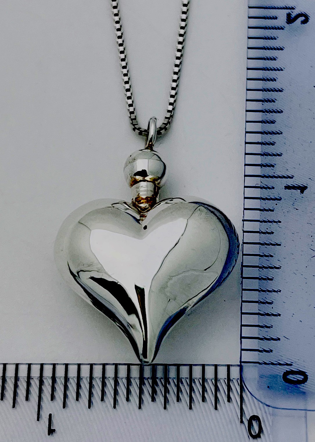 925 Sterling Silver 8 Gram Polished Puffed Heart Perfume Bottle Necklace 24”