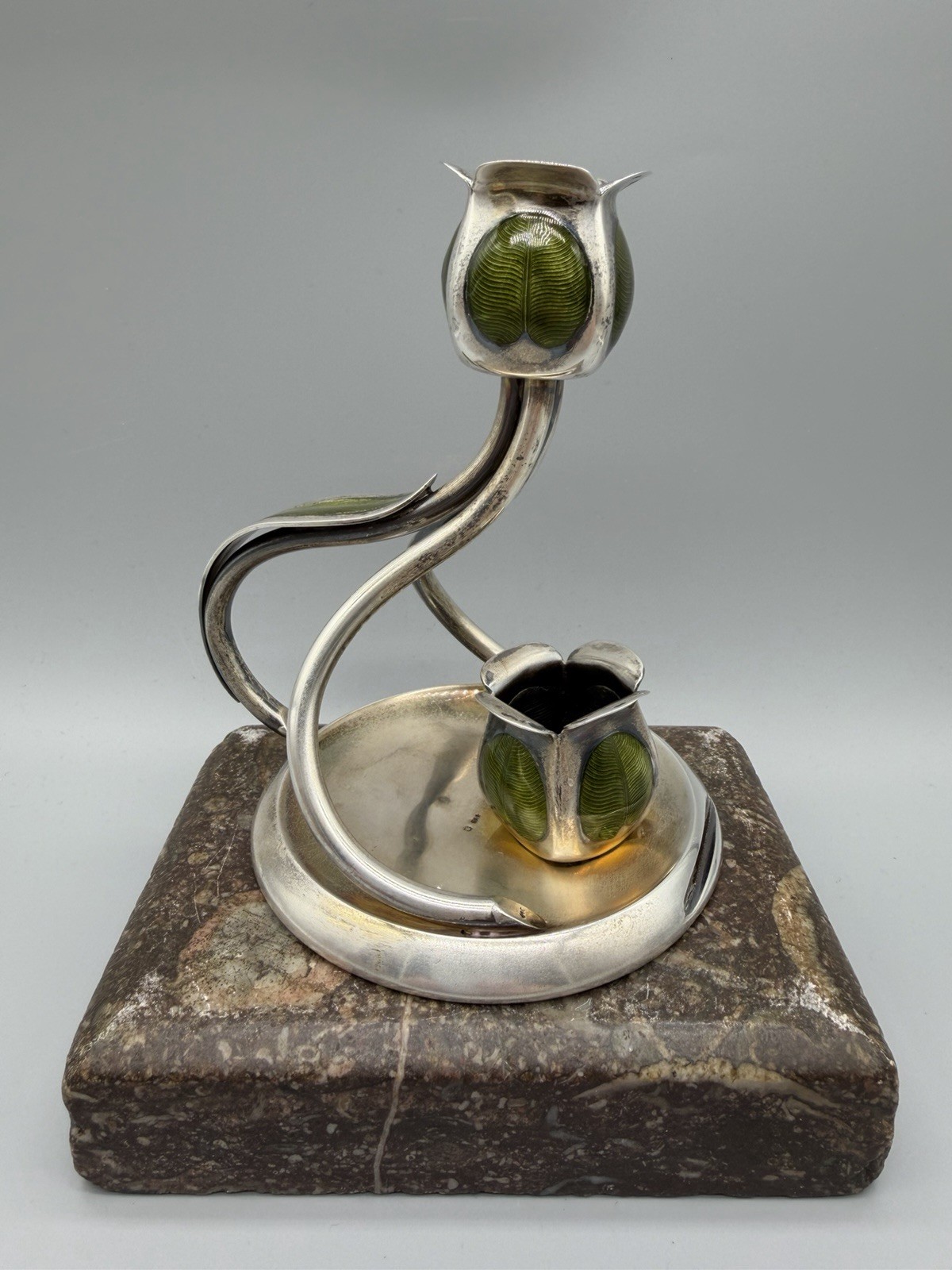 Austrian Art Nouveau Silver and Enamel Candlestick by Georg Adam Scheid, ca 1900