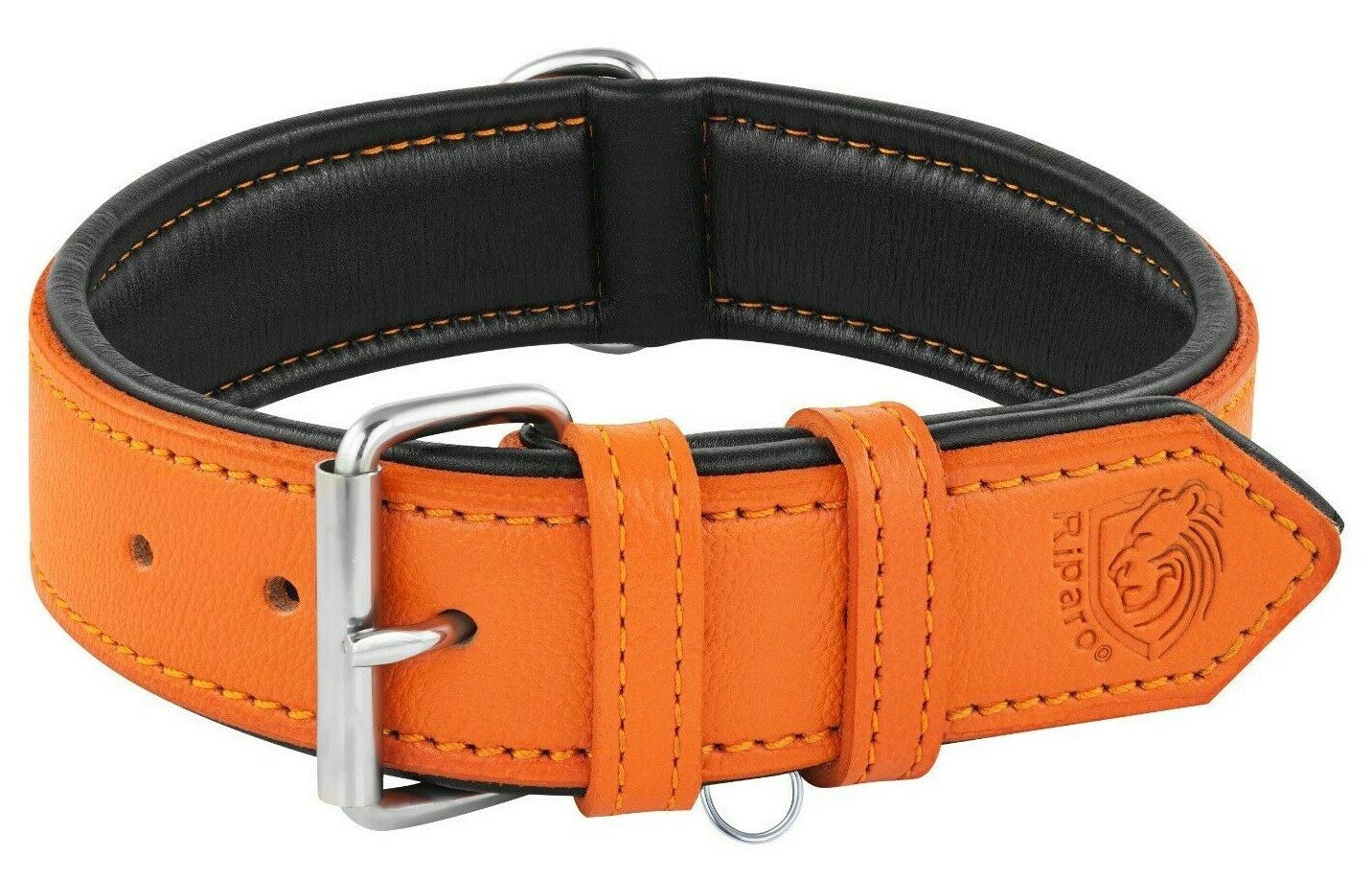 Riparo Genuine Leather Padded Dog Heavy Duty K-9 Adjustable Collar