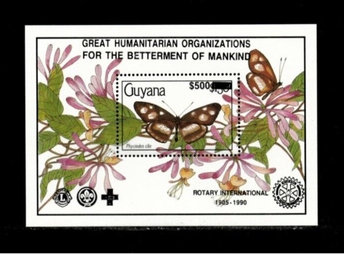 Guyana 1991 - Rotary Flowers Butterfly - Souvenir Sheet Stamp Scott #2425 - MNH