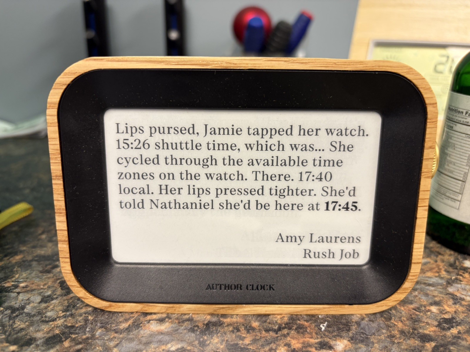 Author Clock Vol 1 Wood Finish E-ink Screen Displays Time in Literary Quotes