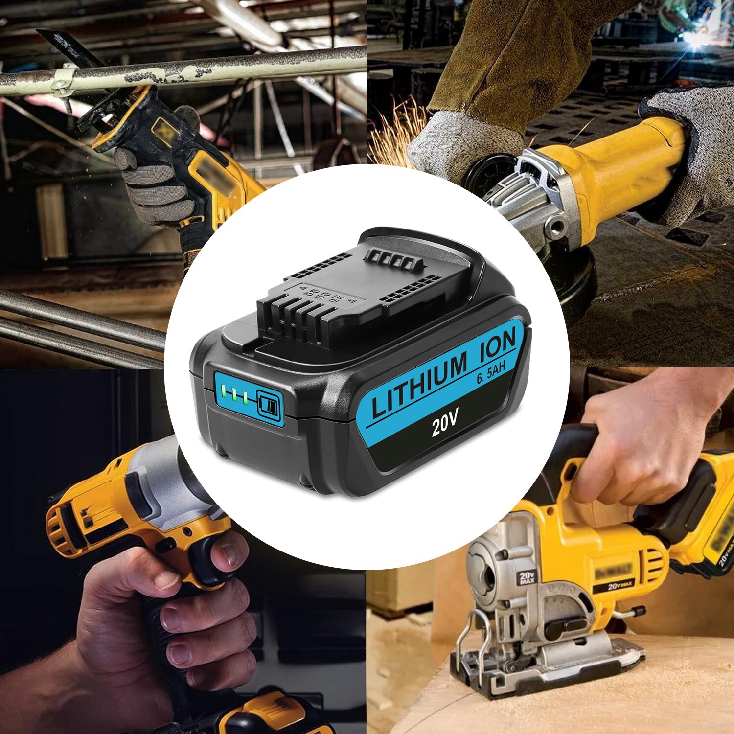 2Pack 6.5AH Battery Replacement For DeWalt 20V Max Lithium ion 20 Volt DCB206