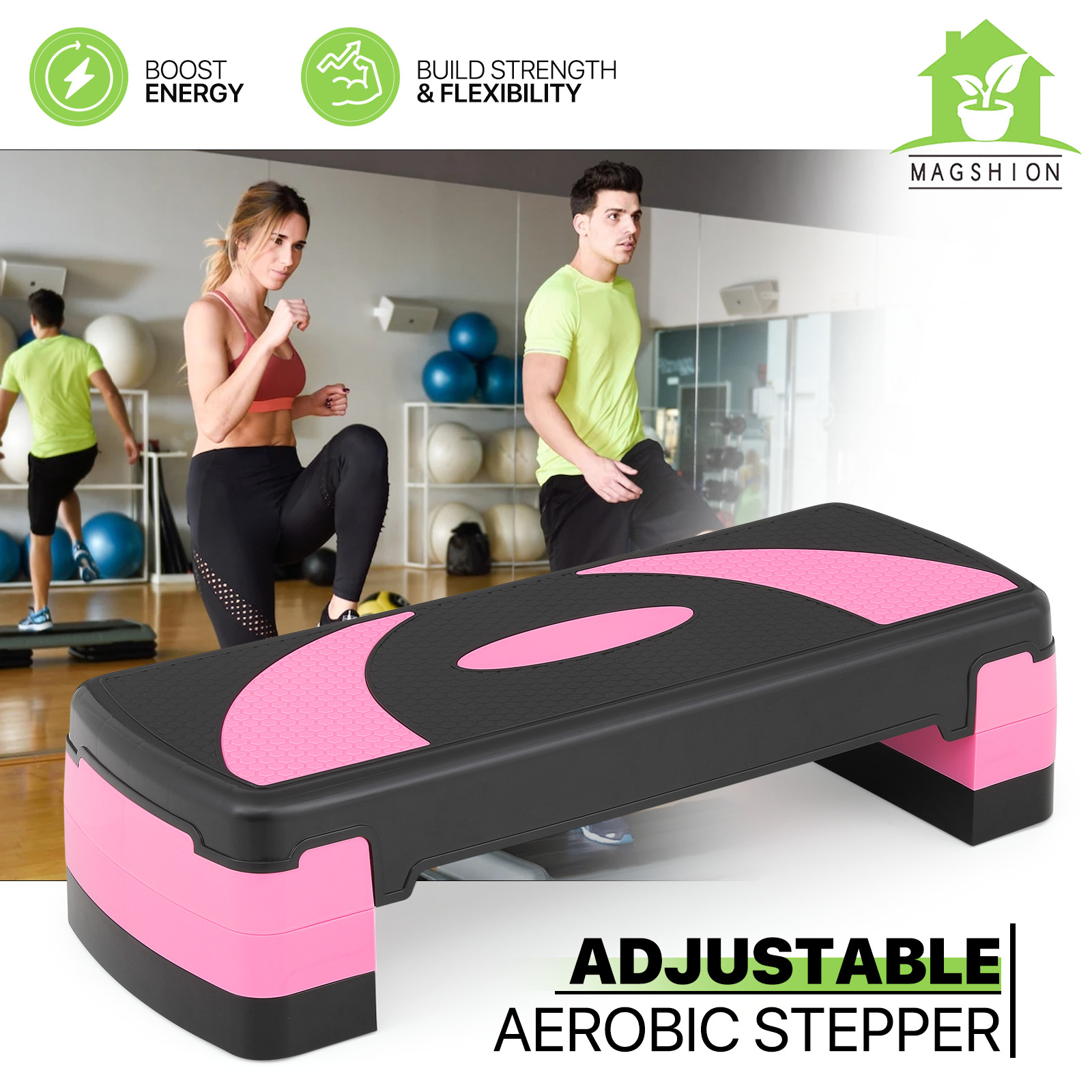 31"Exercise Aerobic Step Platform Gym Adjustable Fitness Stepper w/3 Risers Pink
