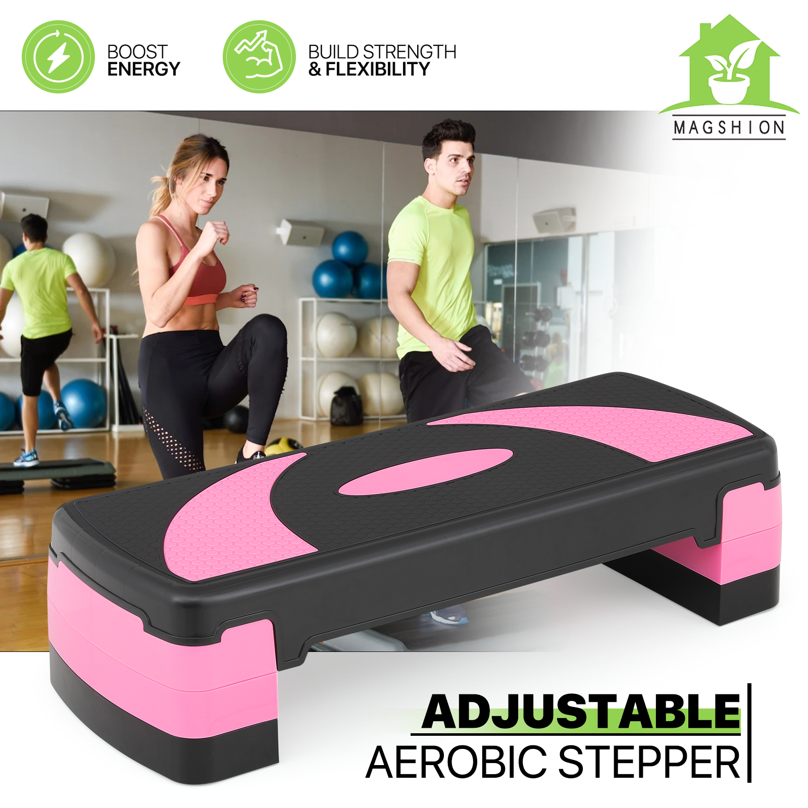 31"Exercise Aerobic Step Platform Gym Adjustable Fitness Stepper w/3 Risers Pink