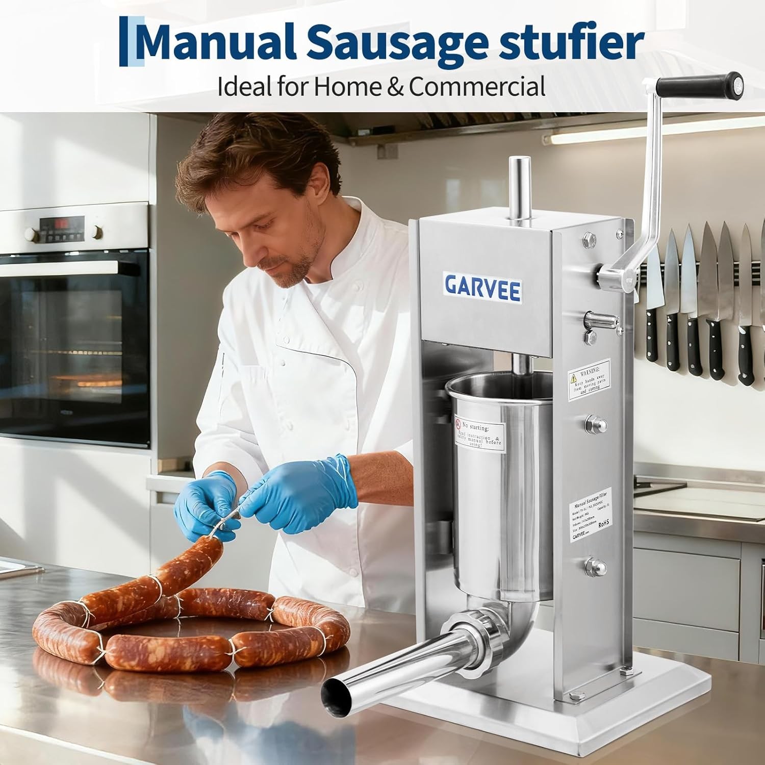 15LB/7L Manual Sausage Stuffer Vertical Meat Filler 304 Stainless Steel Maker US