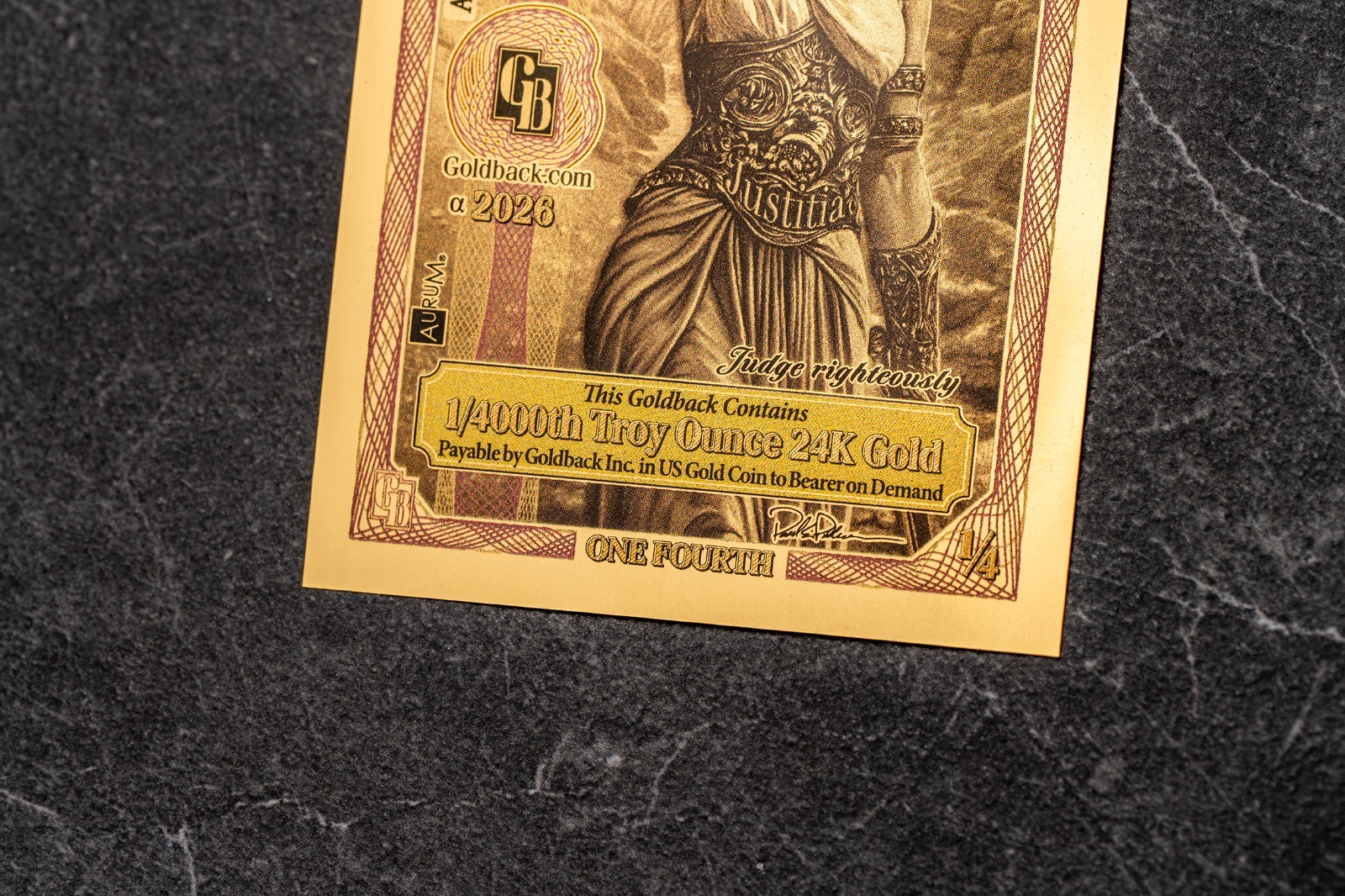 50X - 1/4 IDAHO Goldback Aurum Gold Foil Note 1/4000 oz 24kt .999 Fine PRESALE