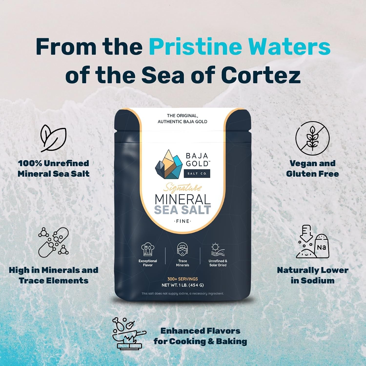 Baja Gold Mineral Sea Salt, Fine Grind, 1 Lb. Bag