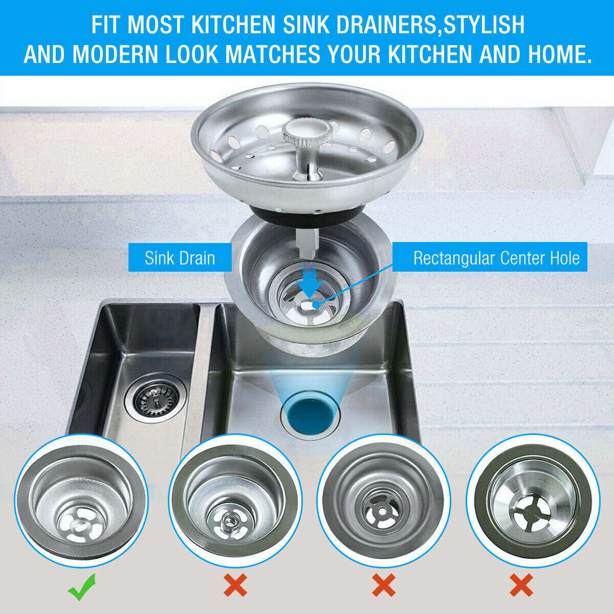 Stainless Steel Home Kitchen Sink Drain Stopper Basket Strainer Waste Plug Lot
