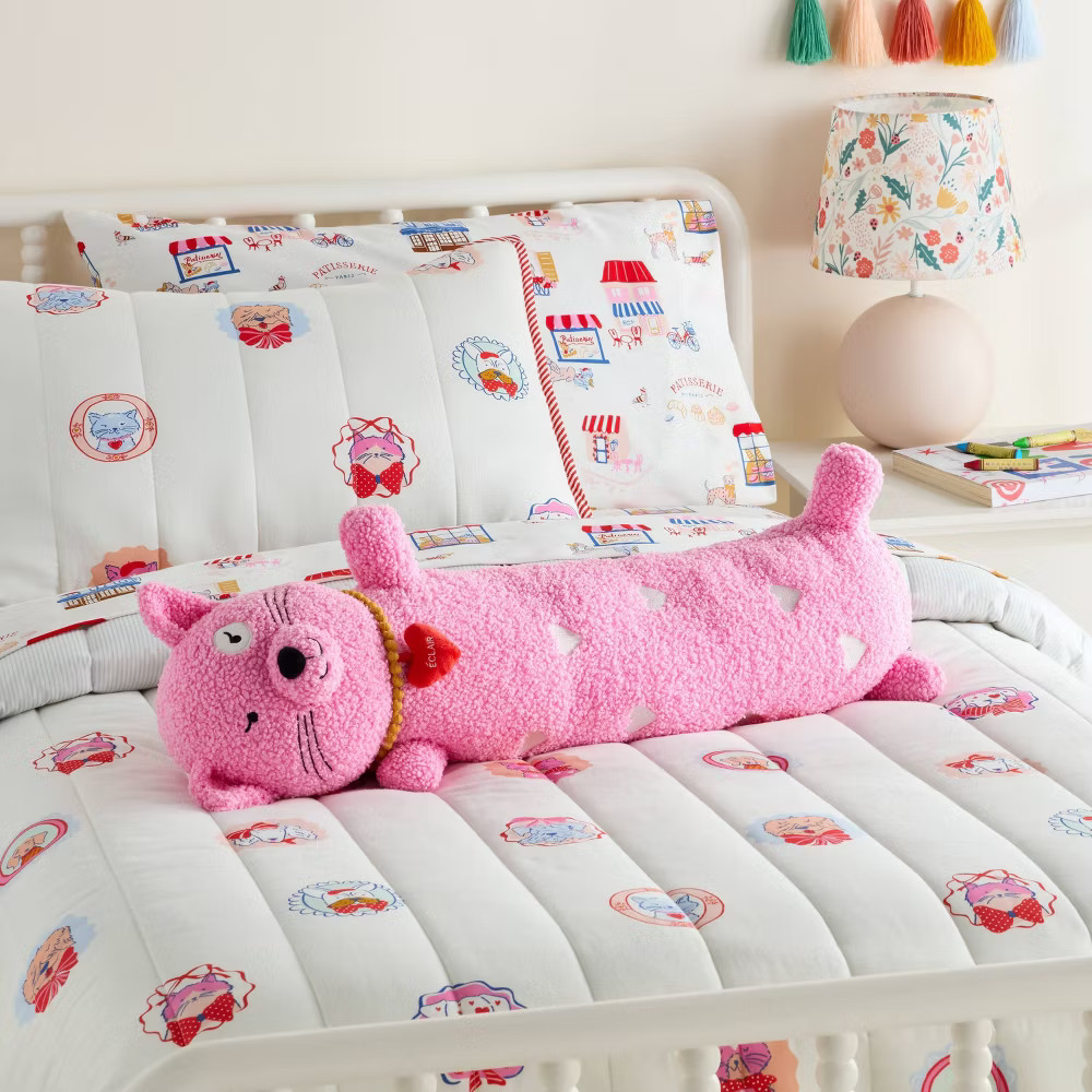 Cat Kids' Long Weighted Plush Throw Pillow Pink - Pillowfort