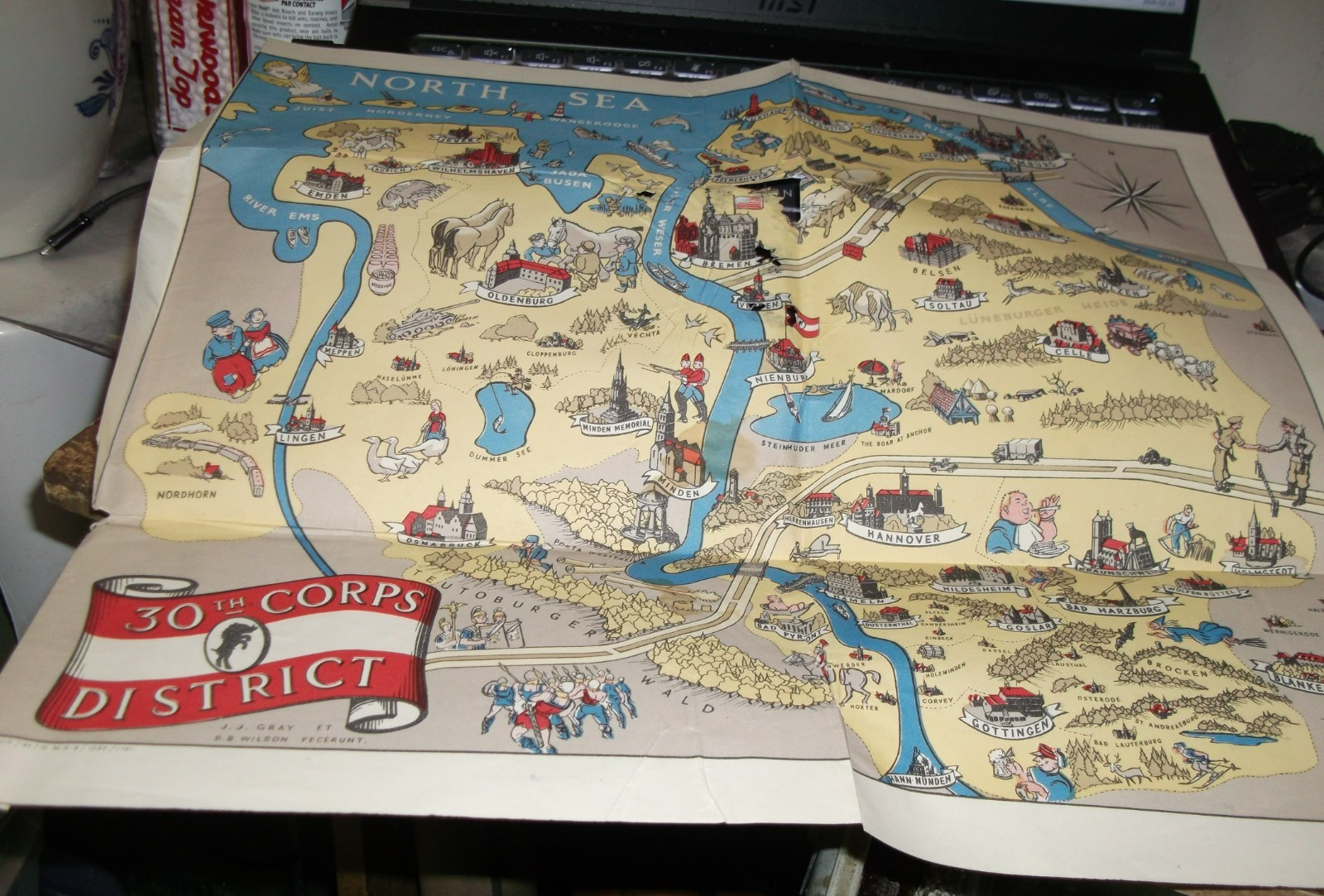 30TH CORPS DISTRICT MAP-GERMANY-J.J. GRAY, D.B.WILSON (W W II) BRITISH ARMY FORM