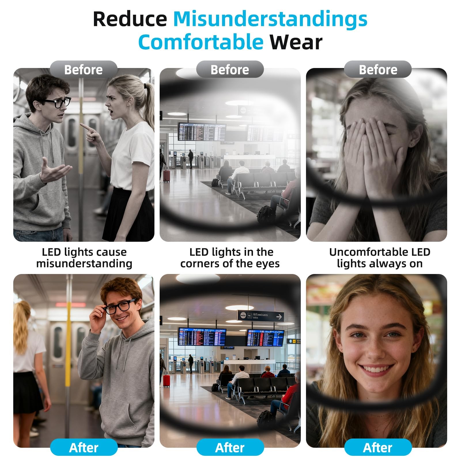 2Pcs LED Light Blocking Covers for Ray-Ban Meta 2Pcs, Black