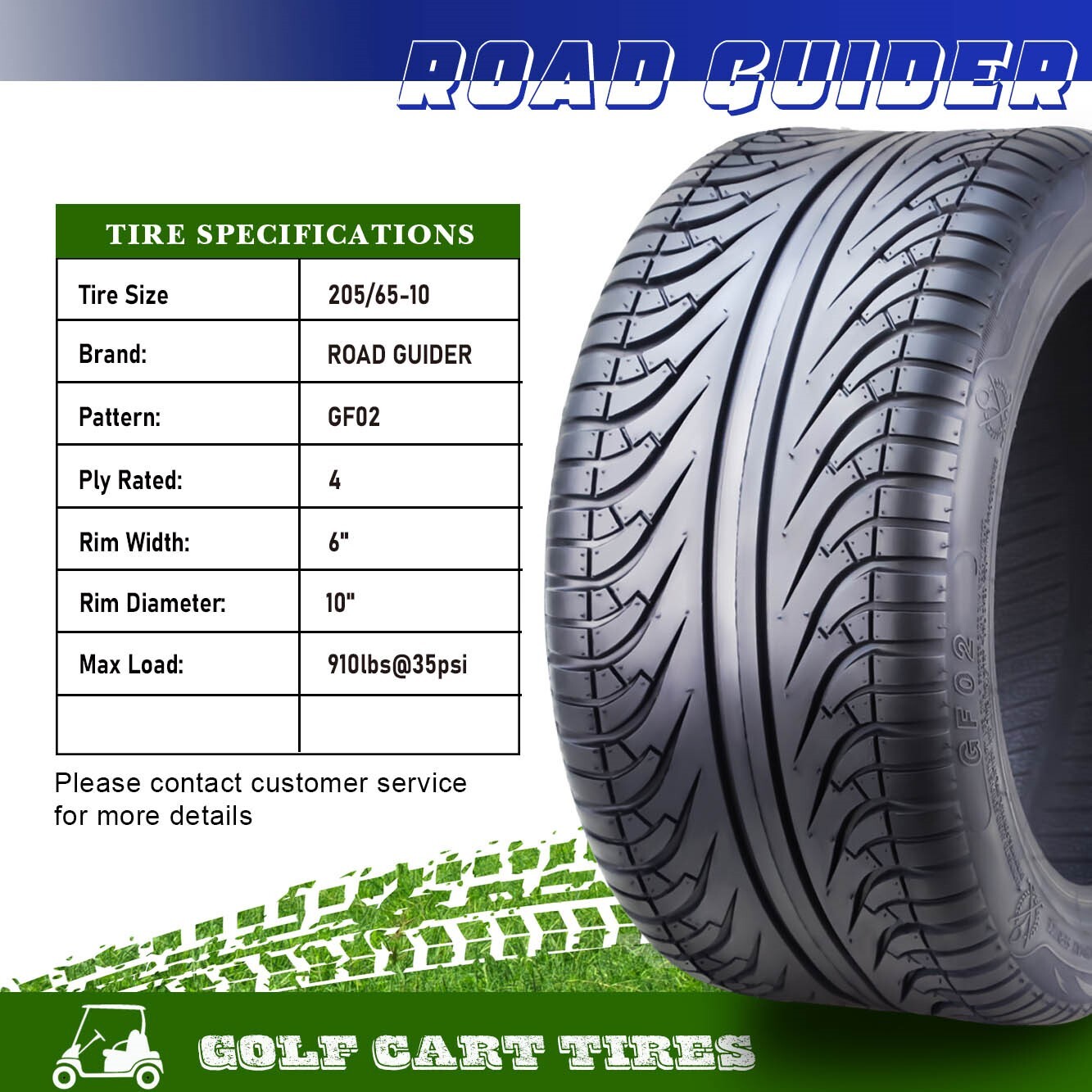ROADGUIDER 205/65-10 Golf Cart ATV Tires 4 Ply 205/65x10 -Set 4 -14040